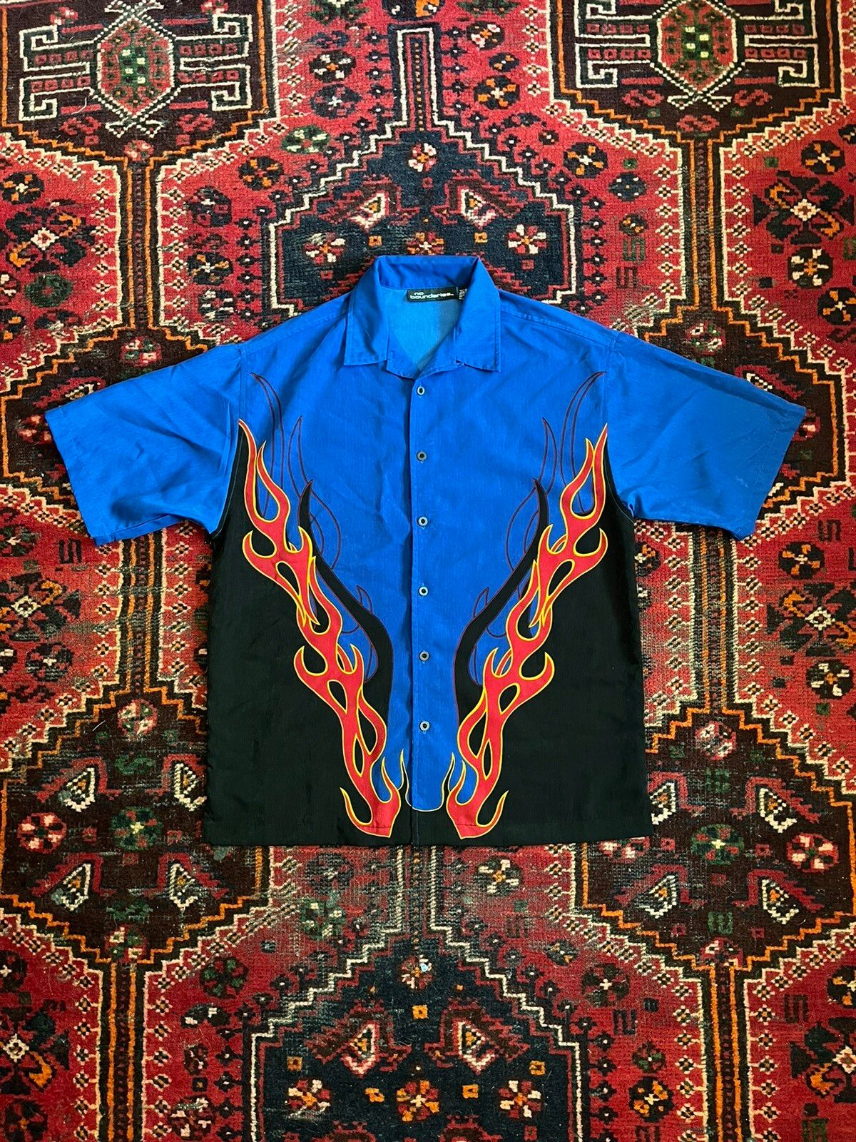 Vintage No Boundaries Flame Fire Button Up Shirt 90s Y2k Men's Size L