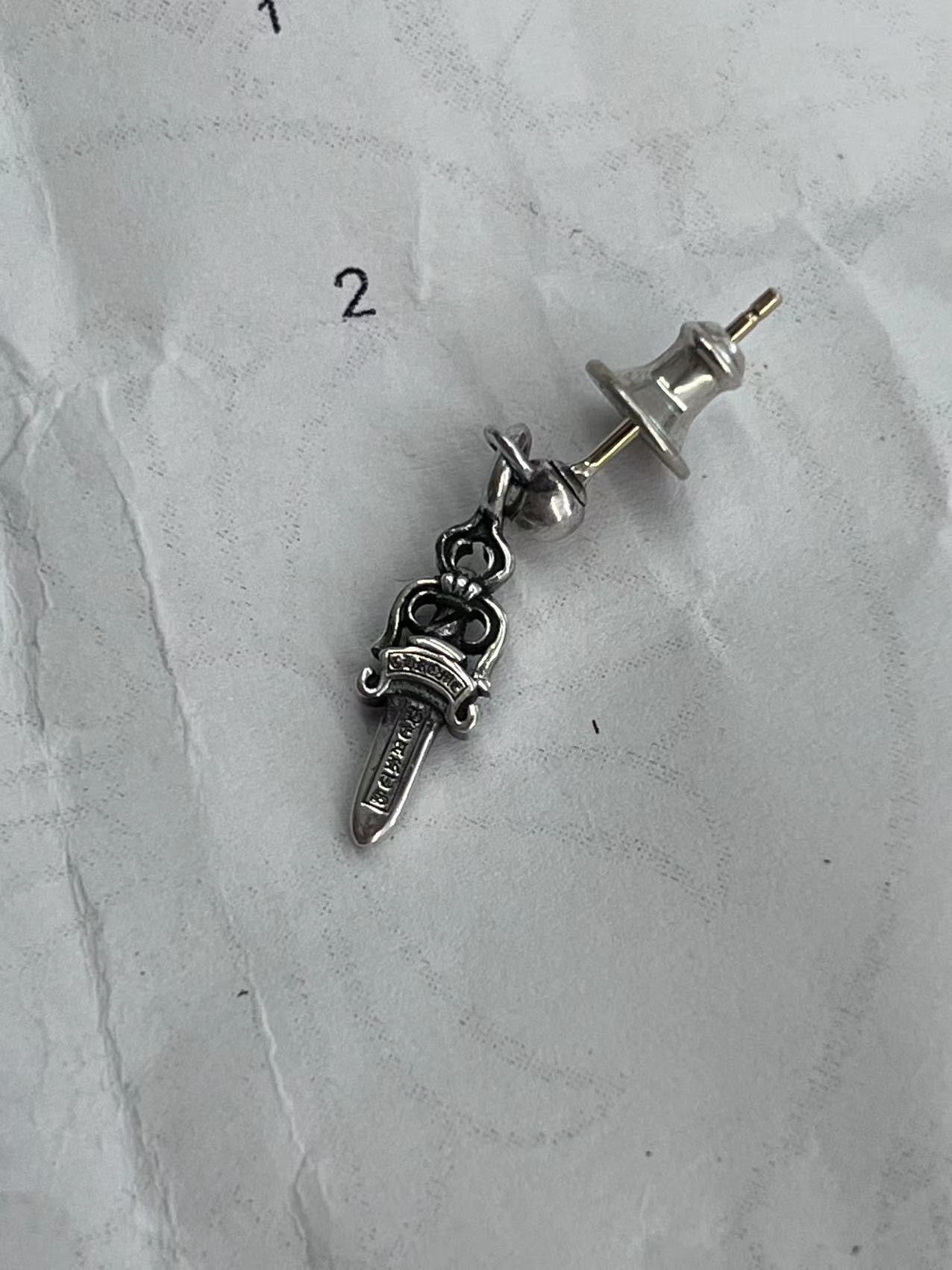 Pre-owned Chrome Hearts Super Old Version  Dagger Earring In Silver