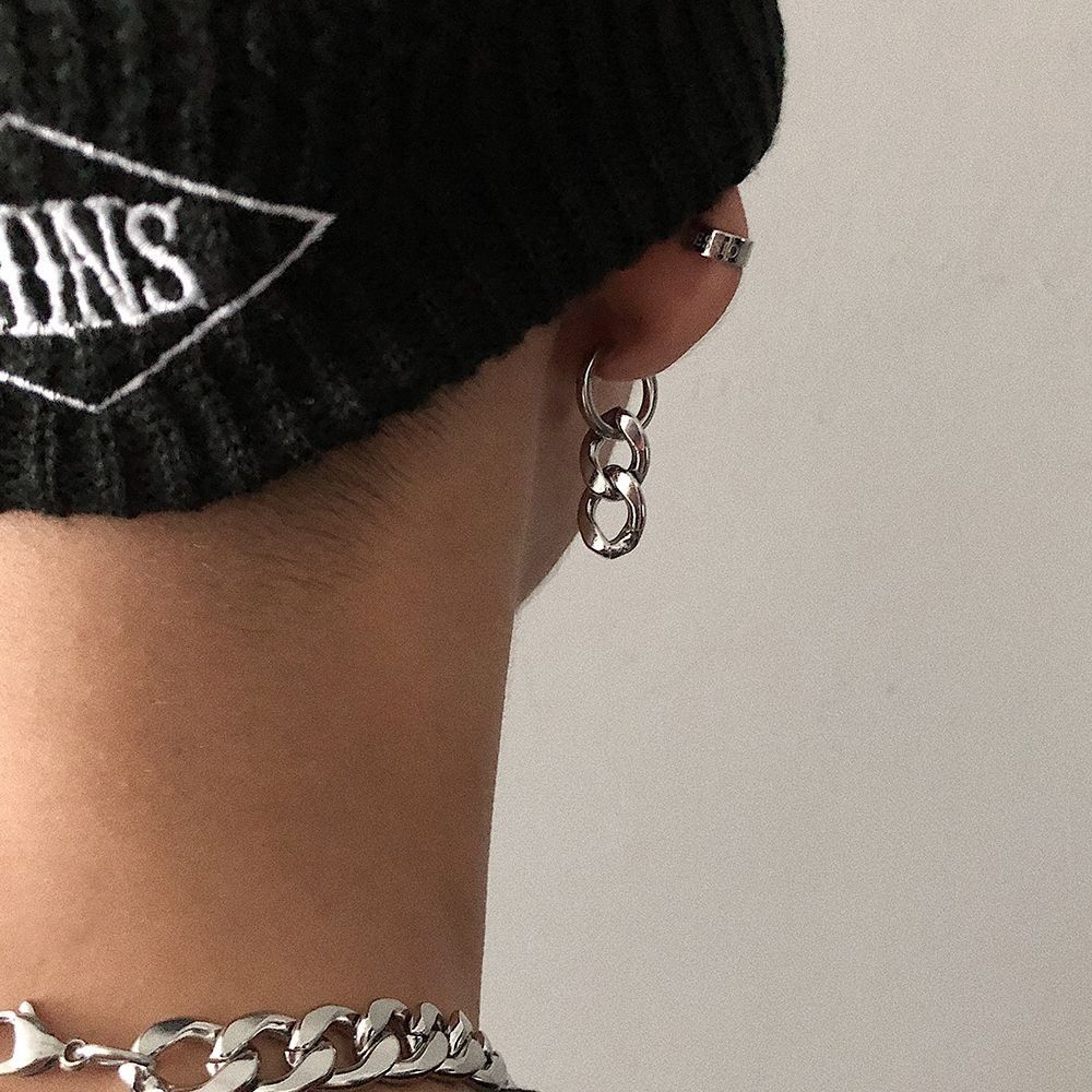 Jewelry × Vintage Fashion Punk Men's Titanium Steel Chain Earrings Size ONE SIZE - 3 Thumbnail
