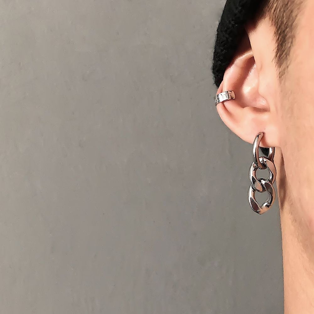 Jewelry × Vintage Fashion Punk Men's Titanium Steel Chain Earrings Size ONE SIZE - 2 Thumbnail