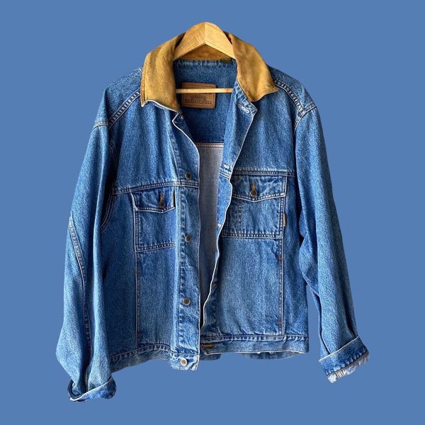 Timberland denim jacket leather on sale collar