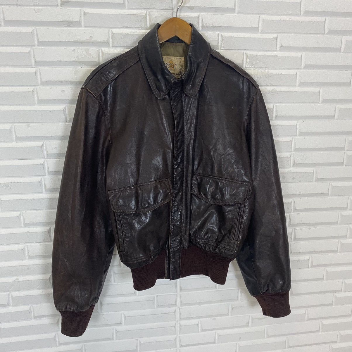 Vintage VINTAGE GOLDEN BEAR LEATHER BOMBER JACKET SIZE 40 Size US M / EU 48-50 / 2 - 3 Thumbnail