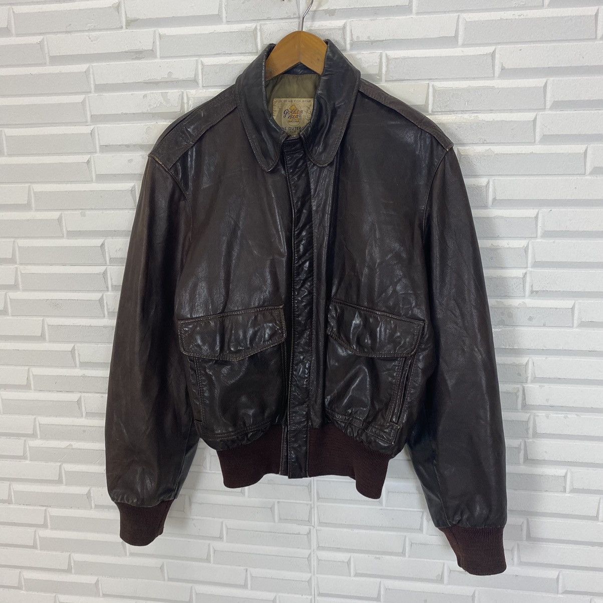 Vintage VINTAGE GOLDEN BEAR LEATHER BOMBER JACKET SIZE 40 Size US M / EU 48-50 / 2 - 4 Thumbnail