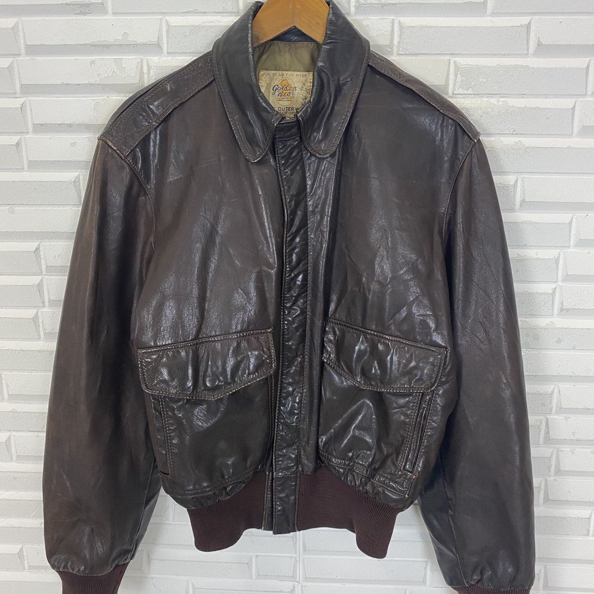 Vintage VINTAGE GOLDEN BEAR LEATHER BOMBER JACKET SIZE 40 Size US M / EU 48-50 / 2 - 5 Thumbnail