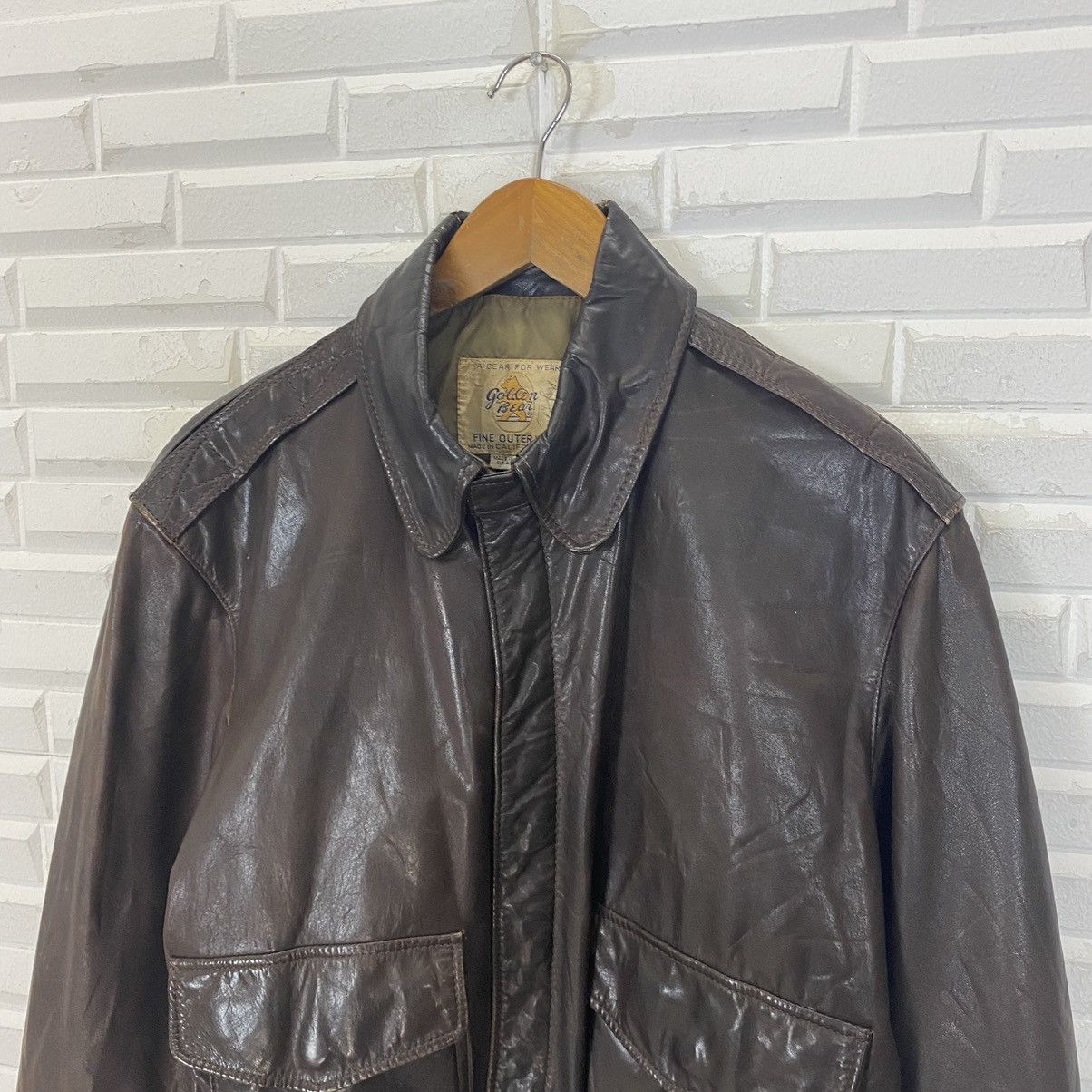 Vintage VINTAGE GOLDEN BEAR LEATHER BOMBER JACKET SIZE 40 Size US M / EU 48-50 / 2 - 6 Thumbnail