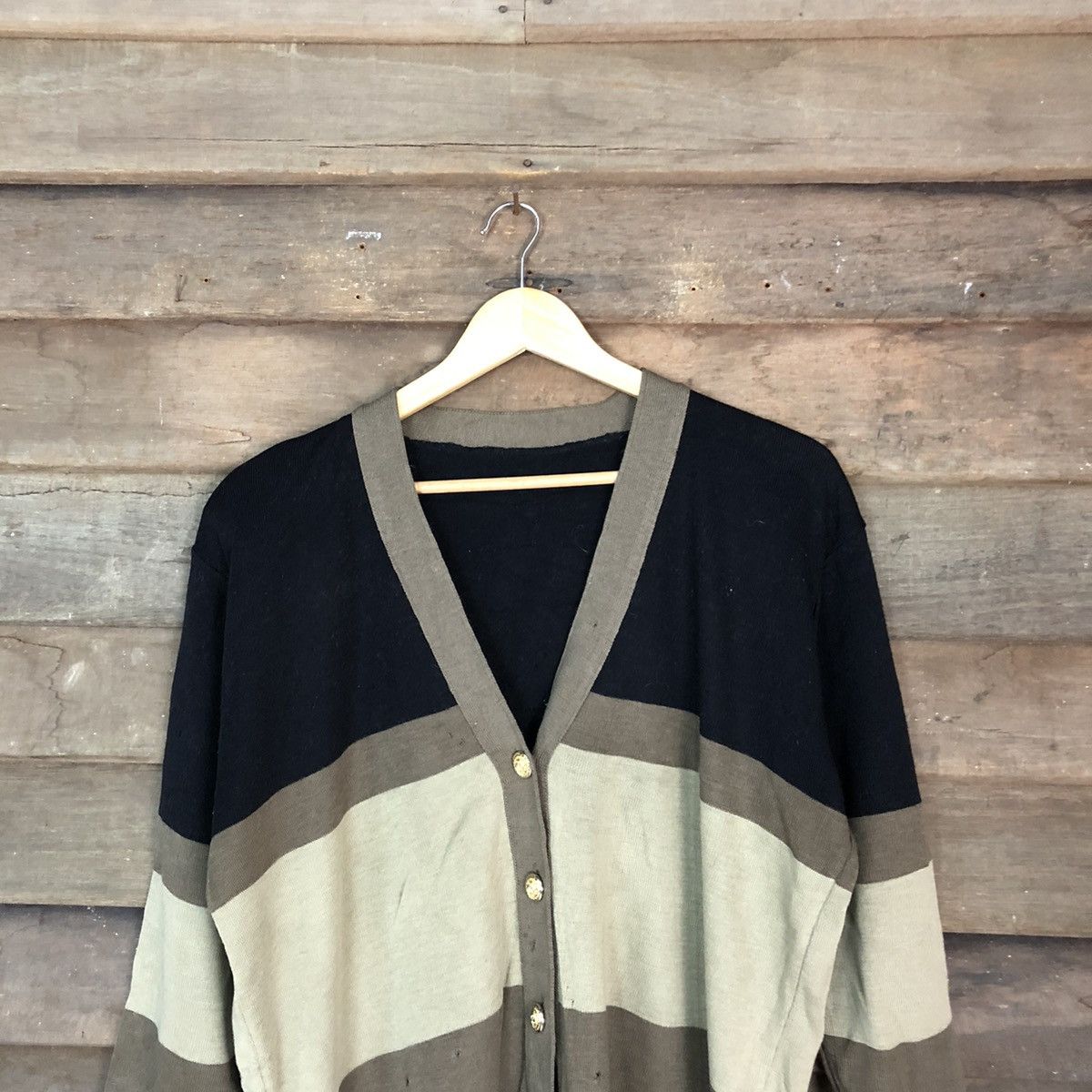 Japanese Brand Japanese Brand Brown Stripe Cardigan #H052 Size US L / EU 52-54 / 3 - 2 Thumbnail