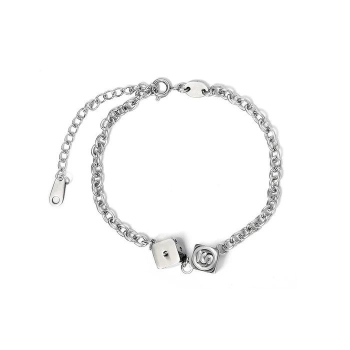 Jewelry × Vintage Fashion Titanium Silver Letter Dice Pendant Bracelet Size ONE SIZE - 1 Thumbnail