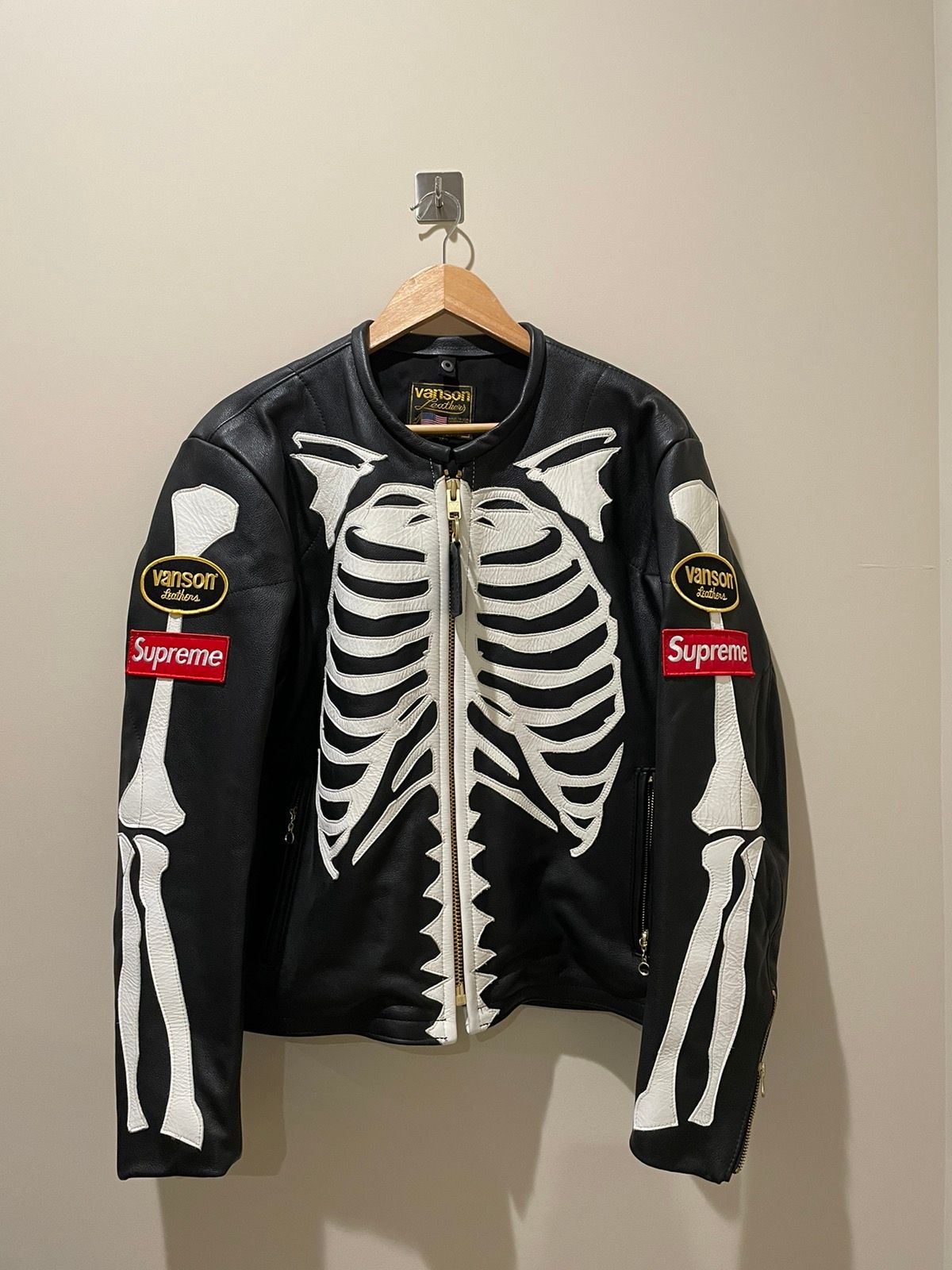 Men's Skeleton Red Supreme Vanson Leather Jacket - GLJ
