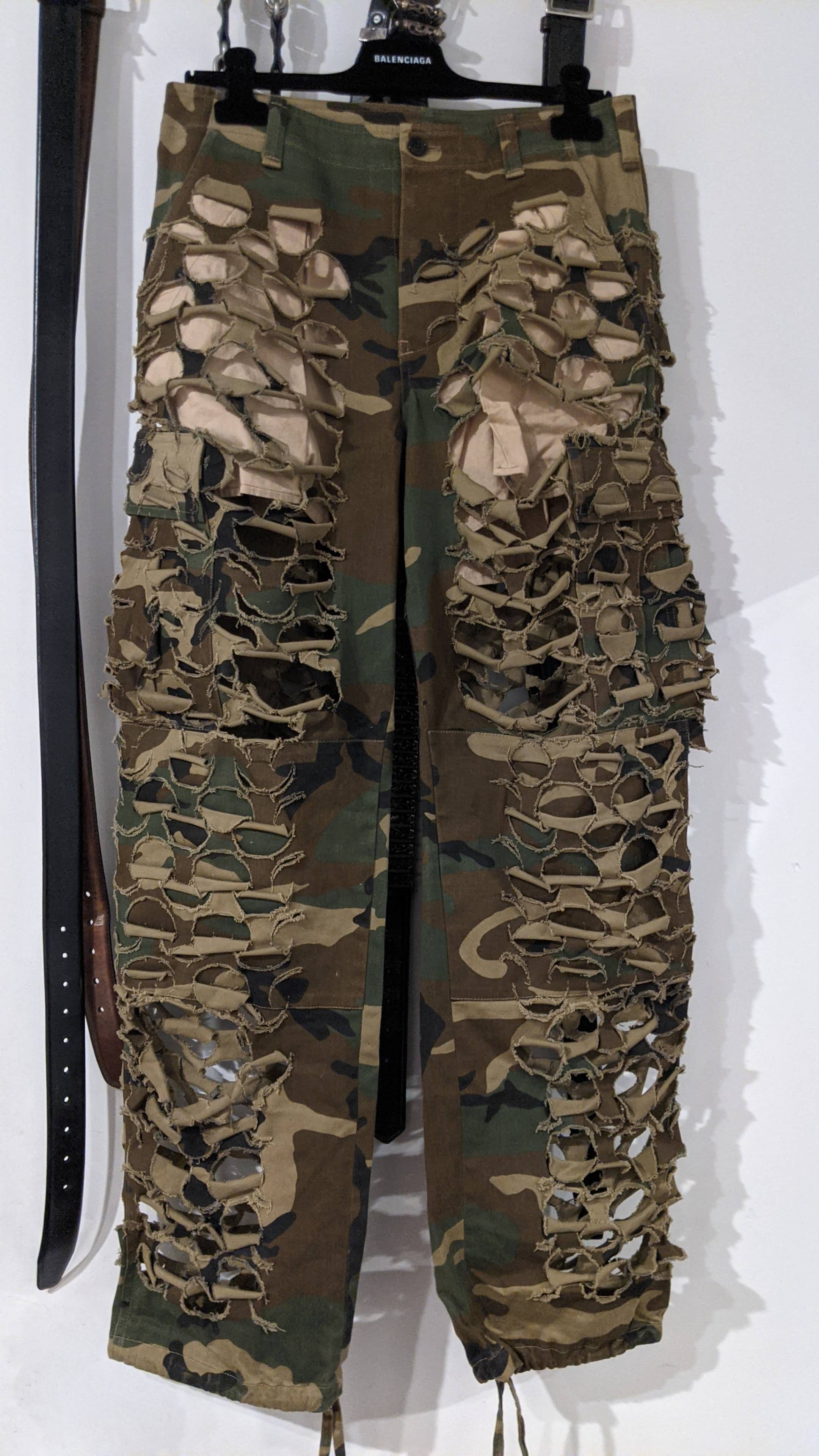 Vetements Vetements AW18 Laser Cut Camo Distressed Cargos sz