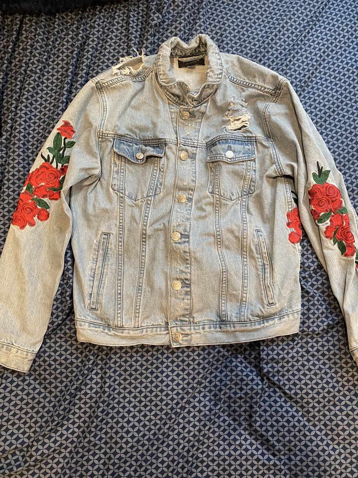 Pacsun Embroidered Rose Jean Jacket Outerwear