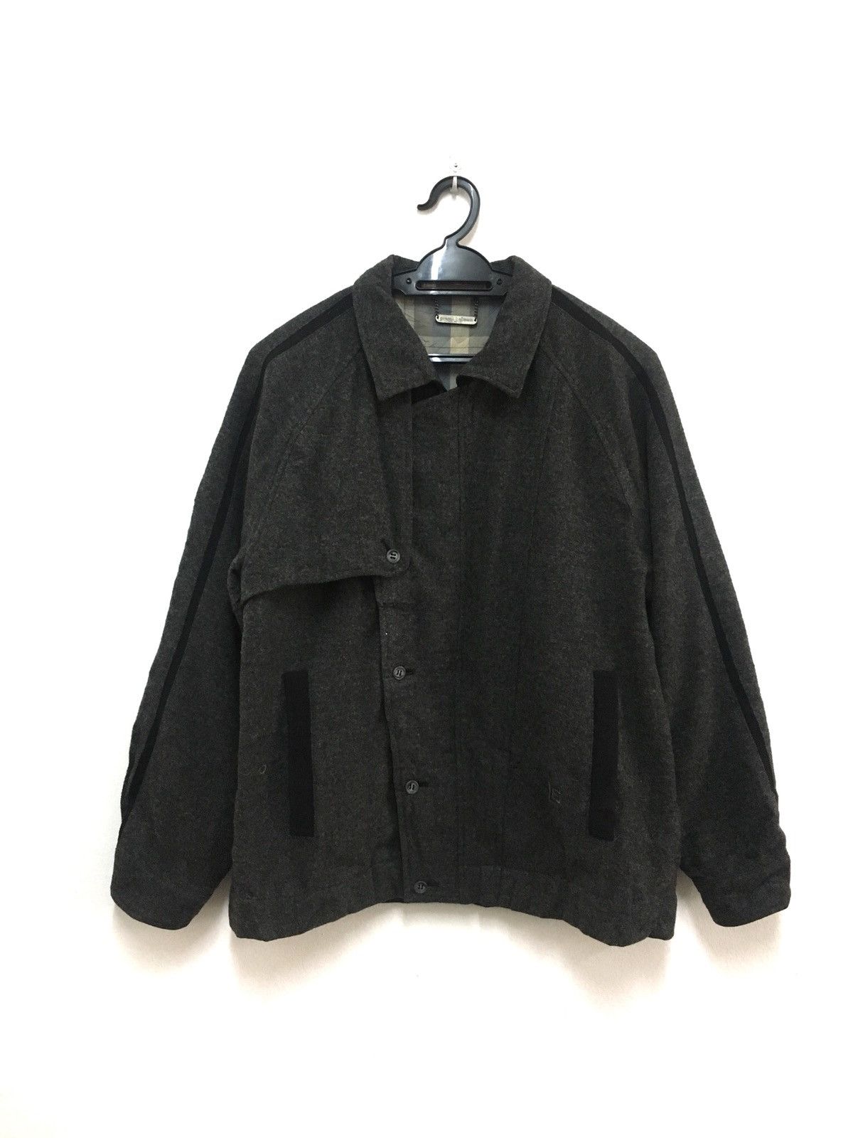 ジャケット・アウター 90's PIERRE BALMAIN wool jacket L 90s Pierre Balmain Zip Wool Jacket With linen Leather