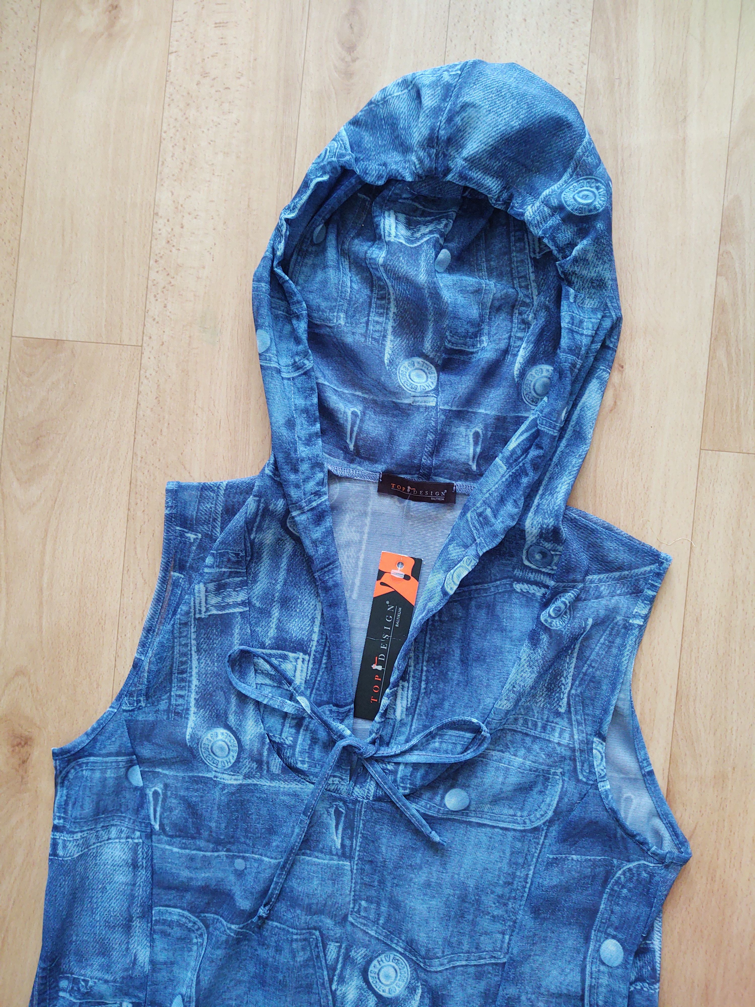 Other y2k mesh hooded long top denim pattern sz M Size M / US 6-8 / IT 42-44 - 2 Thumbnail