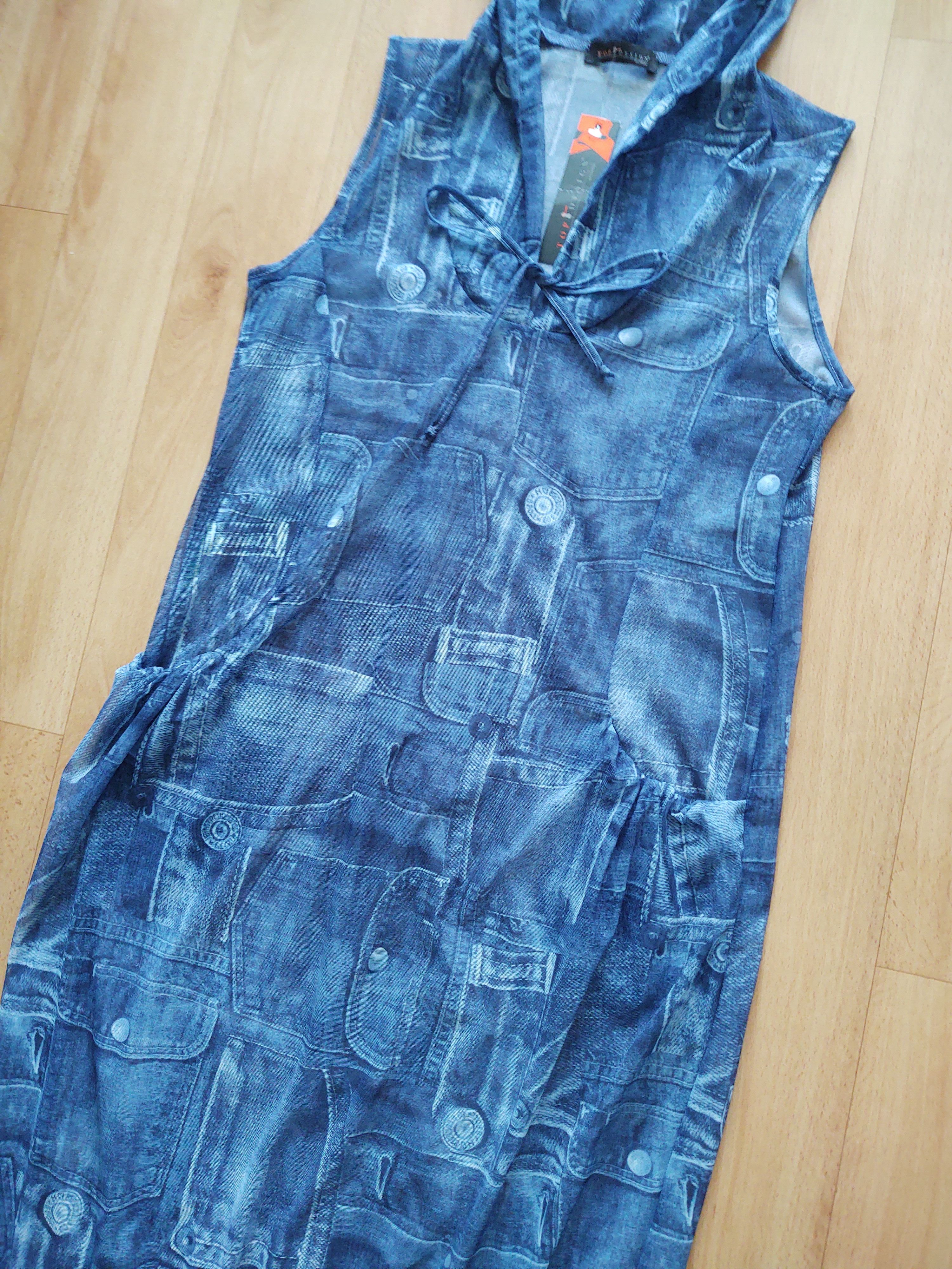 Other y2k mesh hooded long top denim pattern sz M Size M / US 6-8 / IT 42-44 - 3 Thumbnail