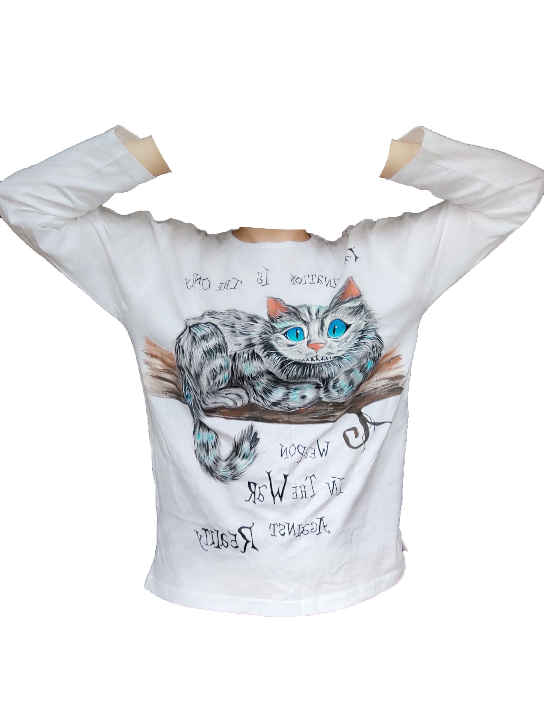 Handmade White longsleeve sz M Cheshire cat cute longsleeve Size M / US 6-8 / IT 42-44 - 2 Thumbnail