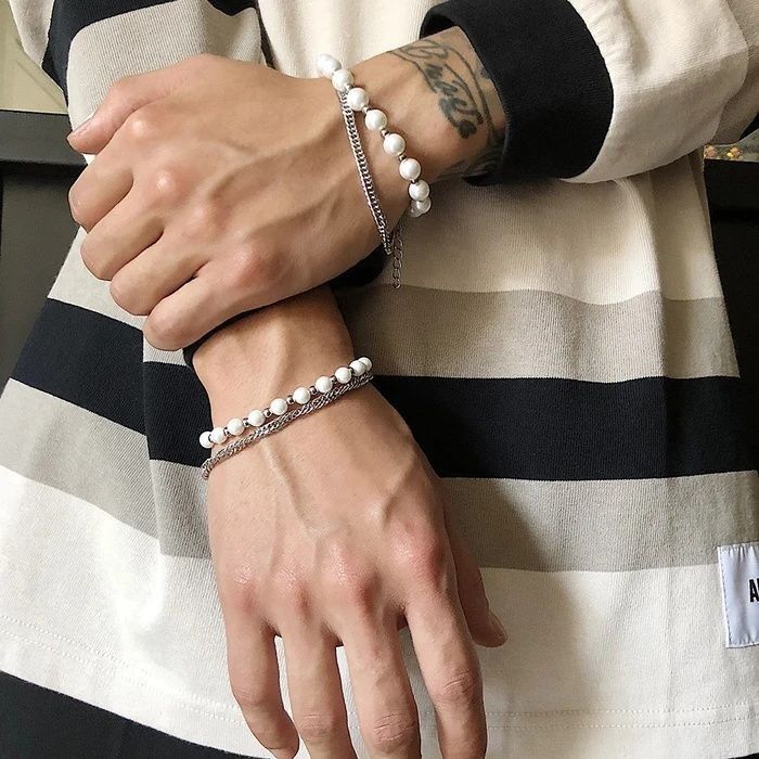 Jewelry × Vintage Fashionable Adjustable Double Layer Pearl Couple Bracelet Size ONE SIZE - 1 Thumbnail