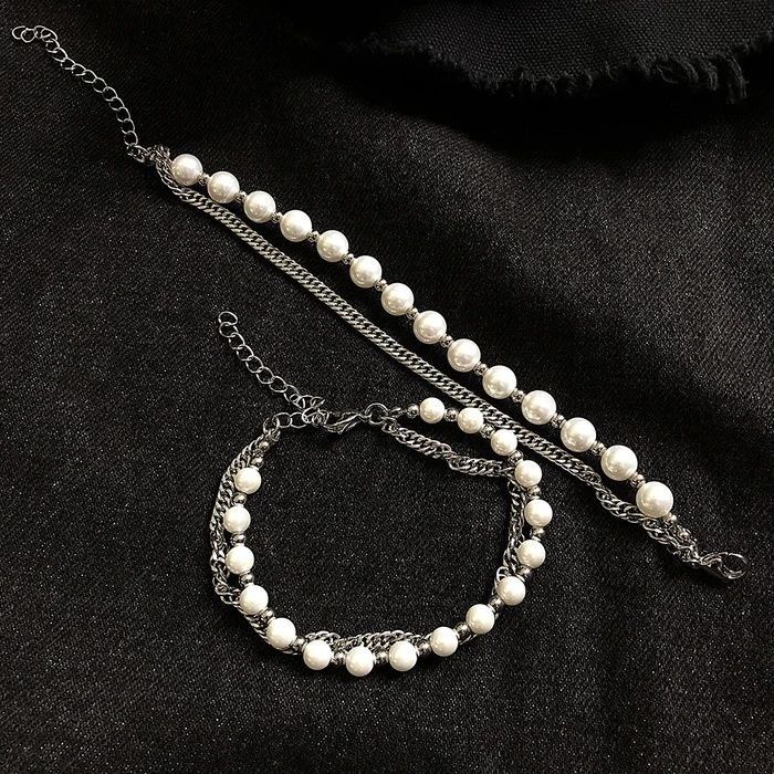 Jewelry × Vintage Fashionable Adjustable Double Layer Pearl Couple Bracelet Size ONE SIZE - 3 Thumbnail