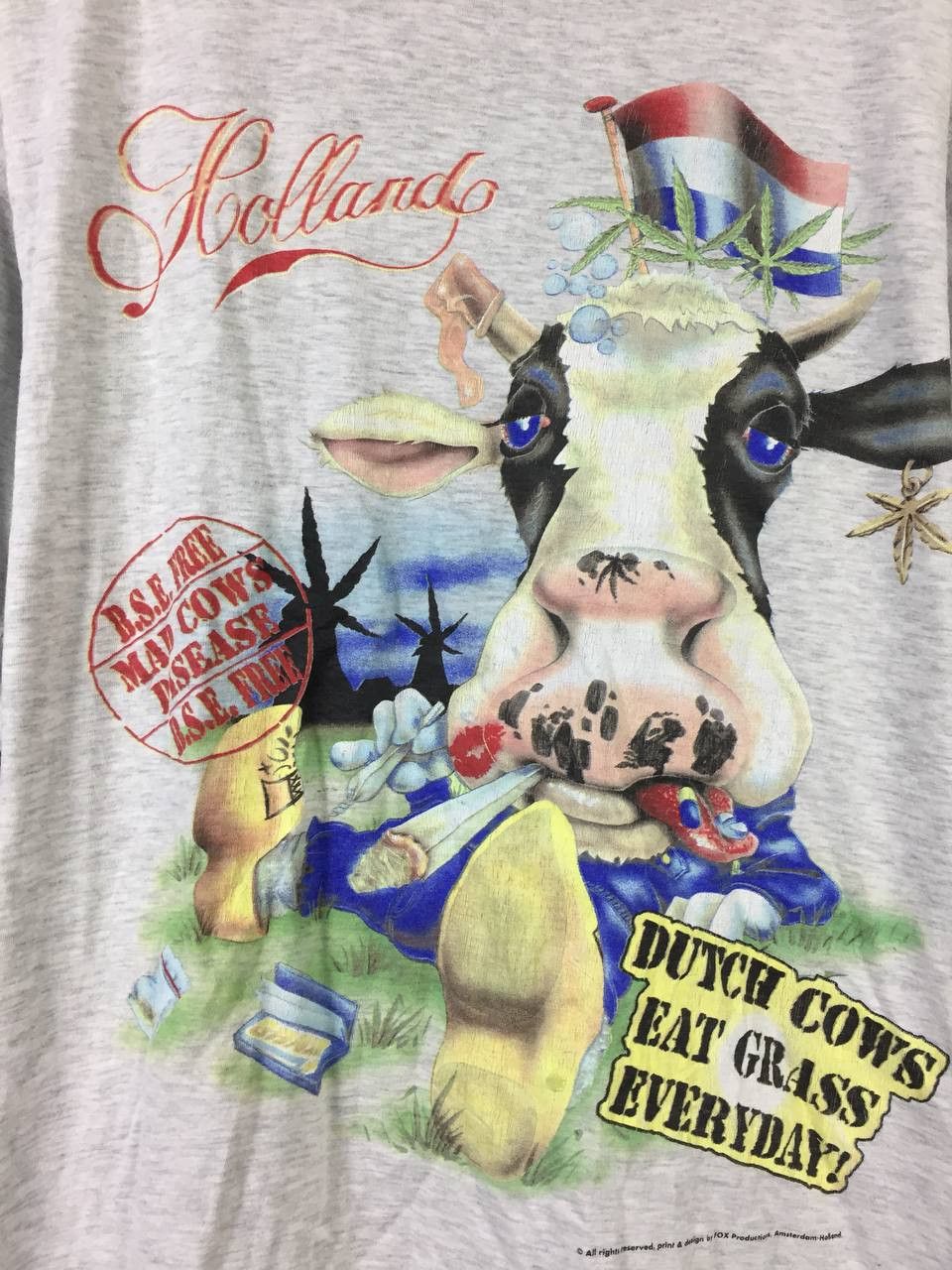Vintage 90s Dutch Cow Eat Grass Everyday Blunt Smoke Amsterdam Tee Size US L / EU 52-54 / 3 - 4 Thumbnail