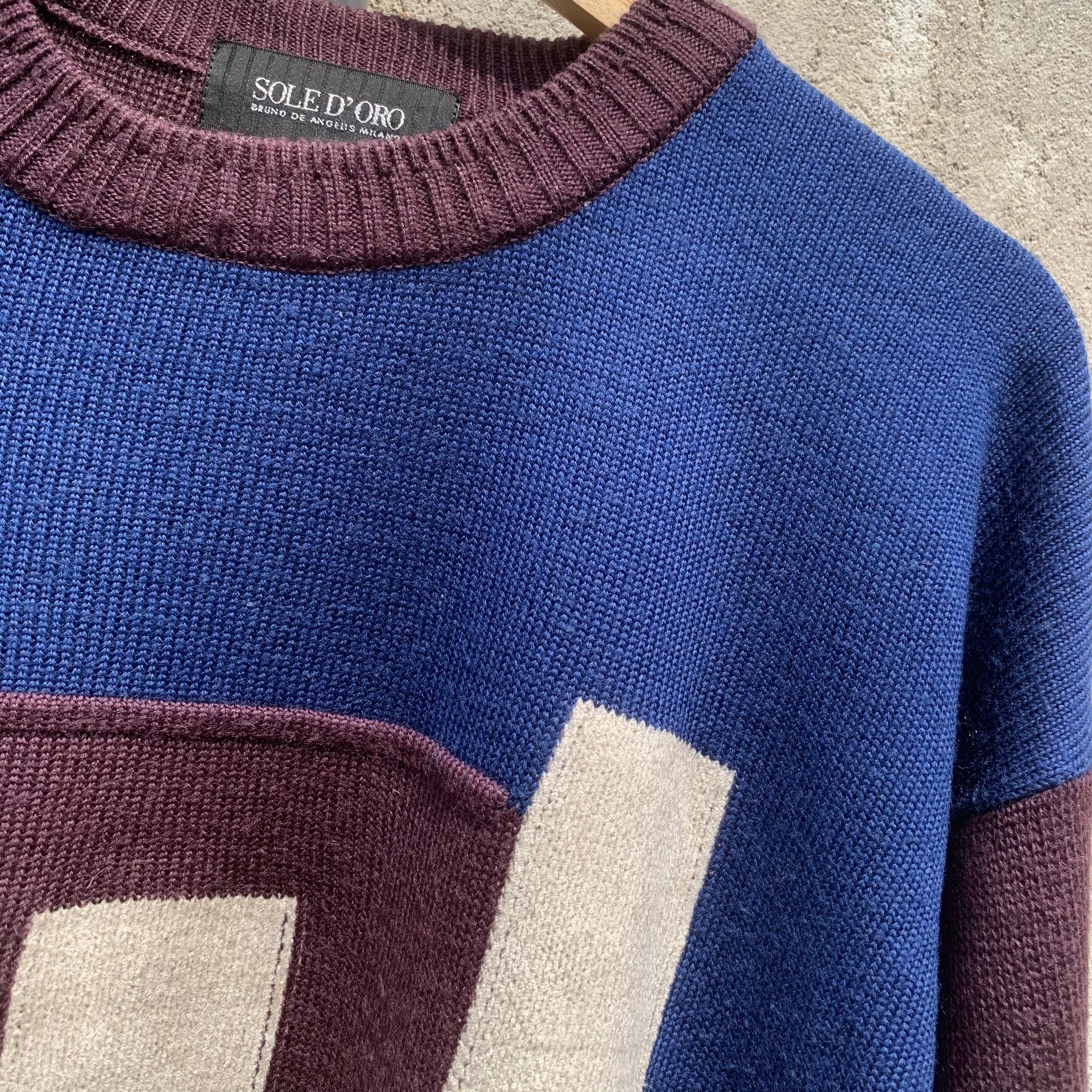 Tornado Mart Vintage Sole D’Oro Knit PatchworkStyle Jumper Baggy Sweater Size US L / EU 52-54 / 3 - 5 Thumbnail