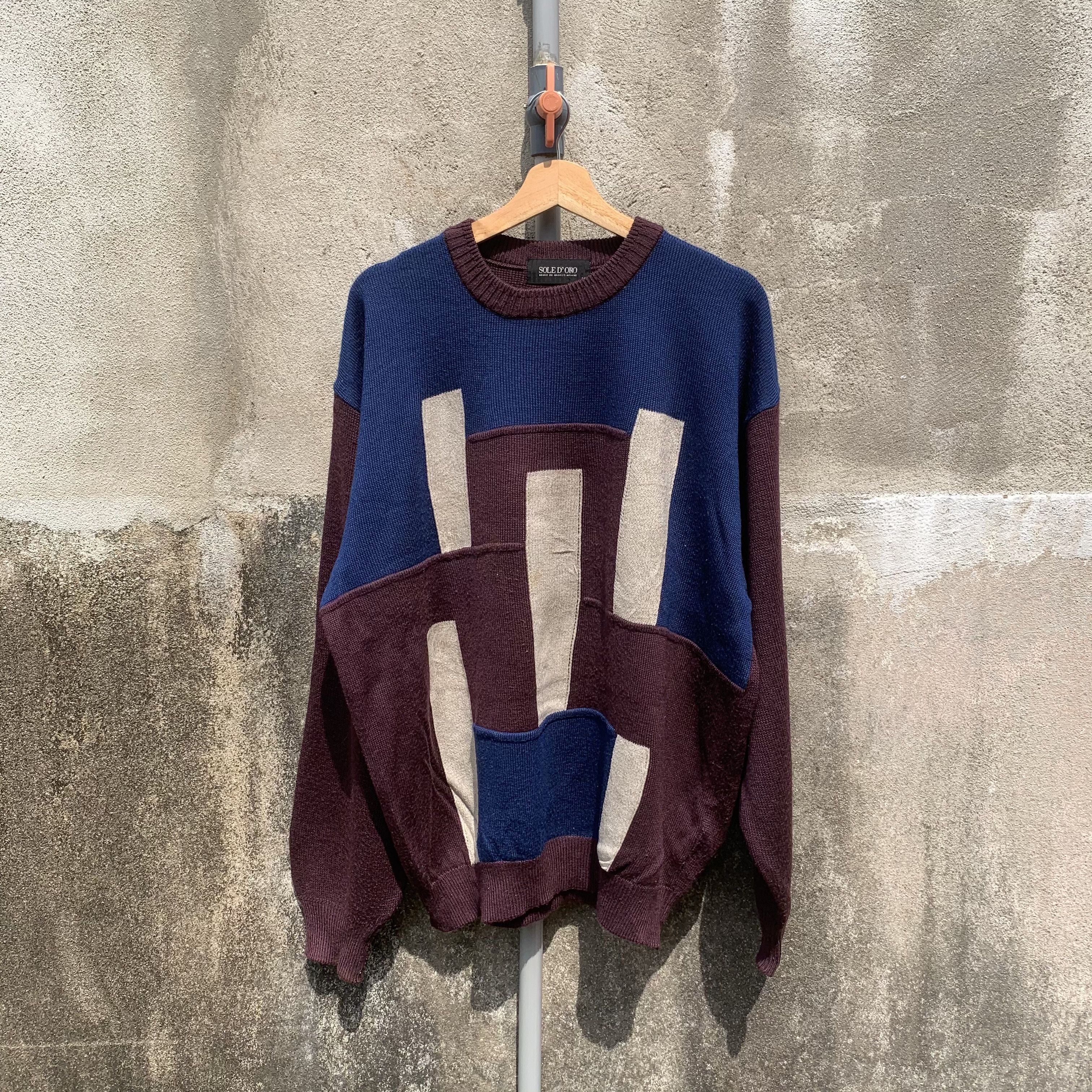 Vintage Sole D'Oro Knit PatchworkStyle Jumper Baggy Sweater