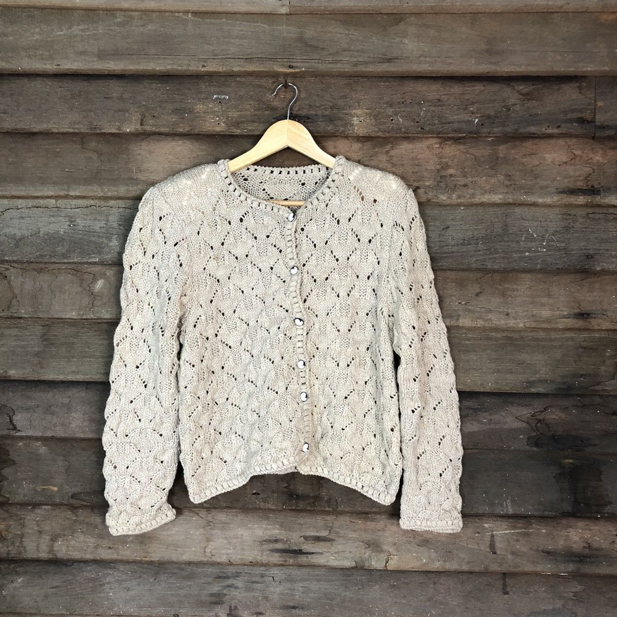 Vintage Japanese Brand Brown crochet Patterned Cardigans #H037 Size S / US 4 / IT 40 - 1 Thumbnail