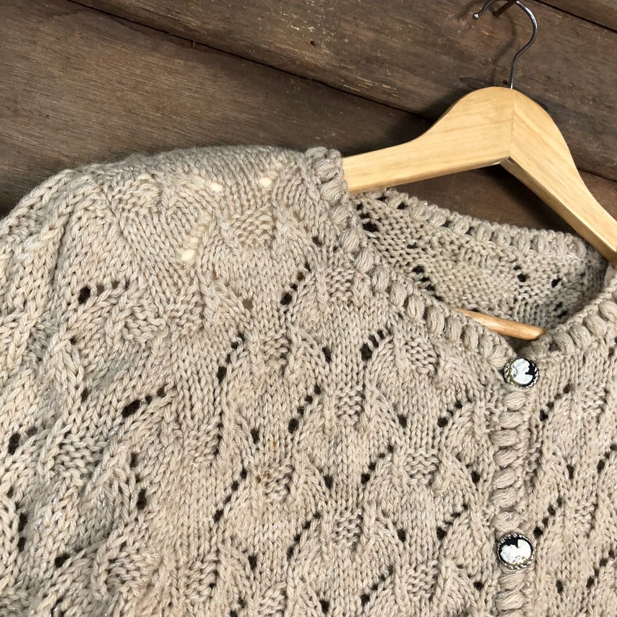 Vintage Japanese Brand Brown crochet Patterned Cardigans #H037 Size S / US 4 / IT 40 - 6 Thumbnail