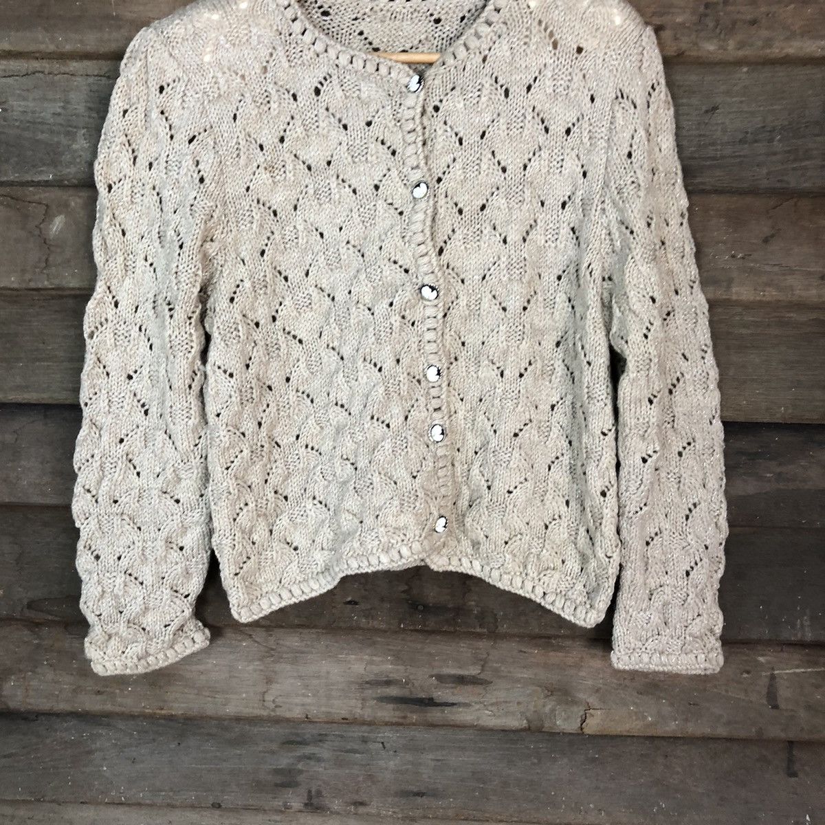 Vintage Japanese Brand Brown crochet Patterned Cardigans #H037 Size S / US 4 / IT 40 - 3 Thumbnail