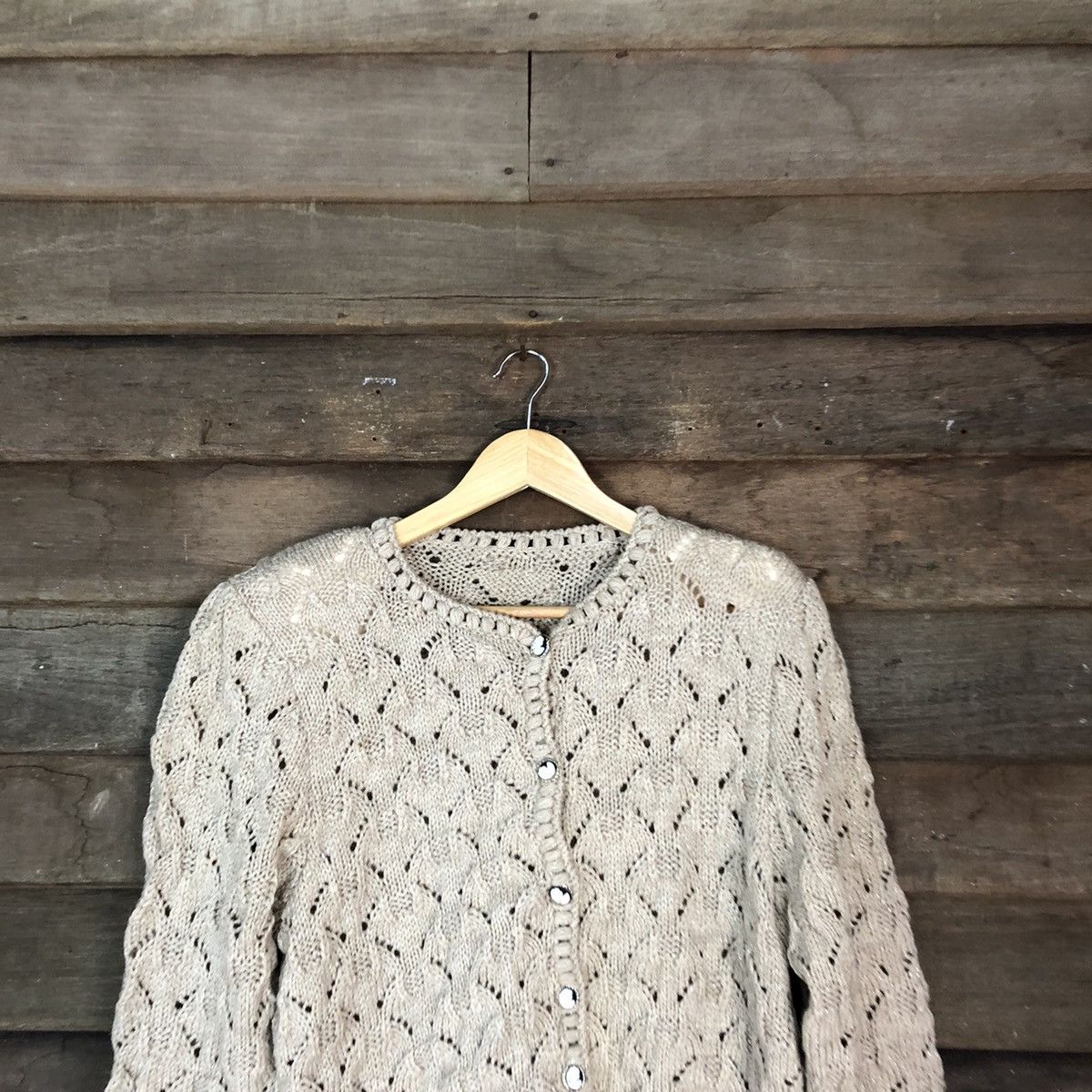 Vintage Japanese Brand Brown crochet Patterned Cardigans #H037 Size S / US 4 / IT 40 - 2 Thumbnail