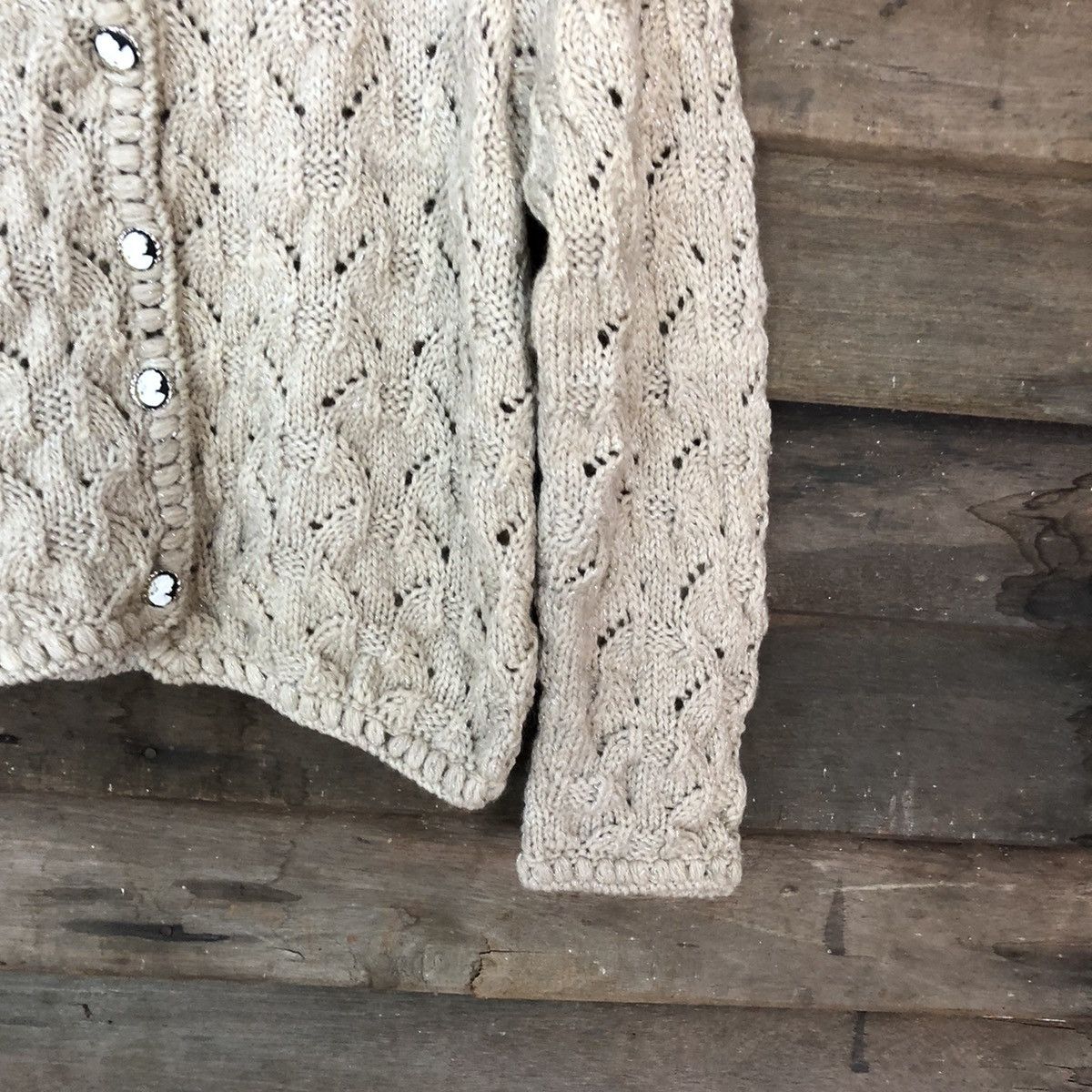 Vintage Japanese Brand Brown crochet Patterned Cardigans #H037 Size S / US 4 / IT 40 - 5 Thumbnail