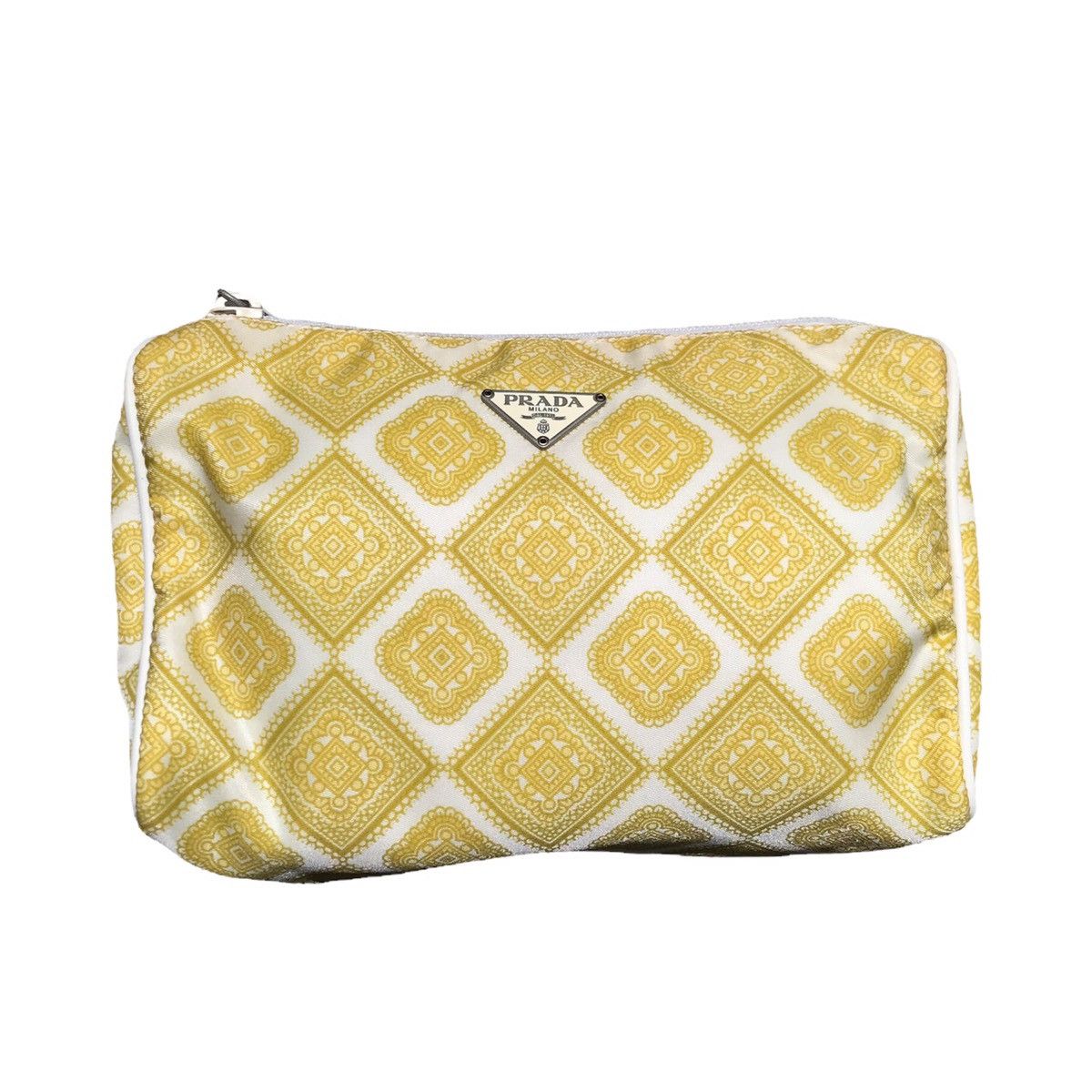 image of Prada Nylon Abstract Pattern Small Pouch Bag in Yellow, Men's