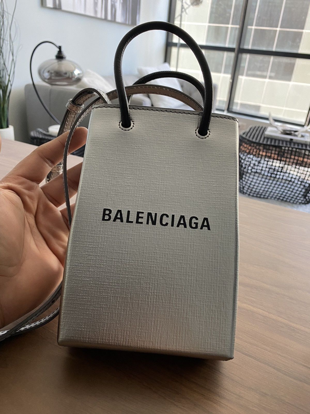 BALENCIAGA Mini Shopping Bag グレー BALENCIAGA MINI SHOPPING BAG GREY, 名牌, 手袋及銀包- Carousell