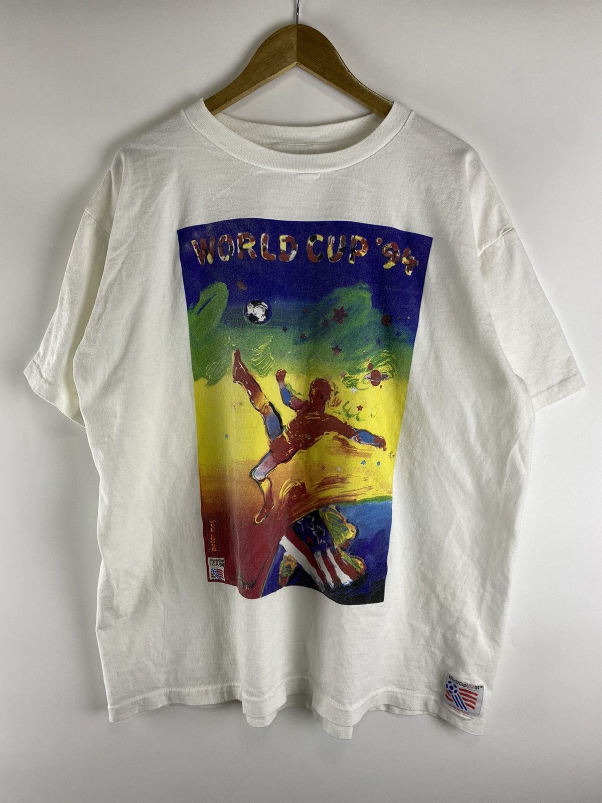 Vintage 90s WORLD CUP 94 Peter Max Art Painted Poster Tee Large