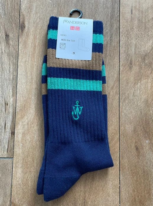 JW Anderson × Uniqlo Blue Green Multicolor Socks Dress Crew Tube Cotton Logo Size ONE SIZE - 2 Thumbnail