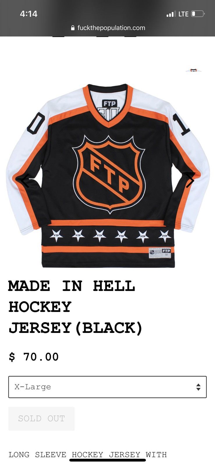 FTP Made in Hell Hockey Jersey Black