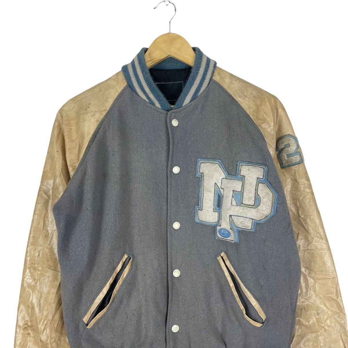Vintage ⚡️NP RUGBY LETTTERMAN SNAP BUTTON VARSITY LEATHER JACKET Size US M / EU 48-50 / 2 - 2 Thumbnail
