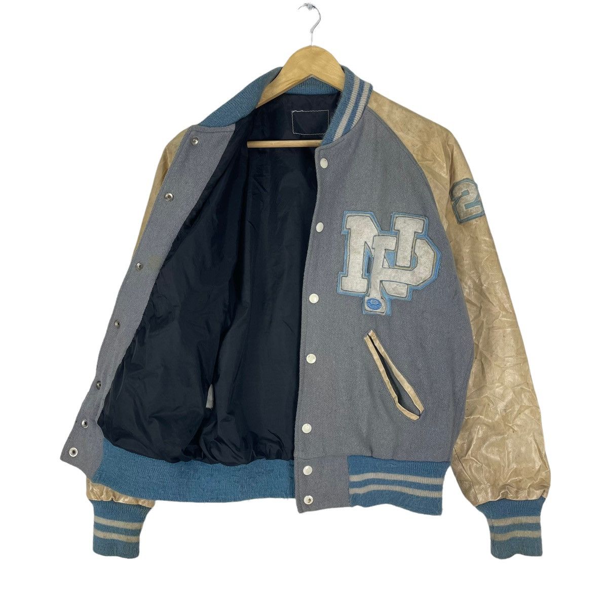 Vintage ⚡️NP RUGBY LETTTERMAN SNAP BUTTON VARSITY LEATHER JACKET Size US M / EU 48-50 / 2 - 7 Thumbnail