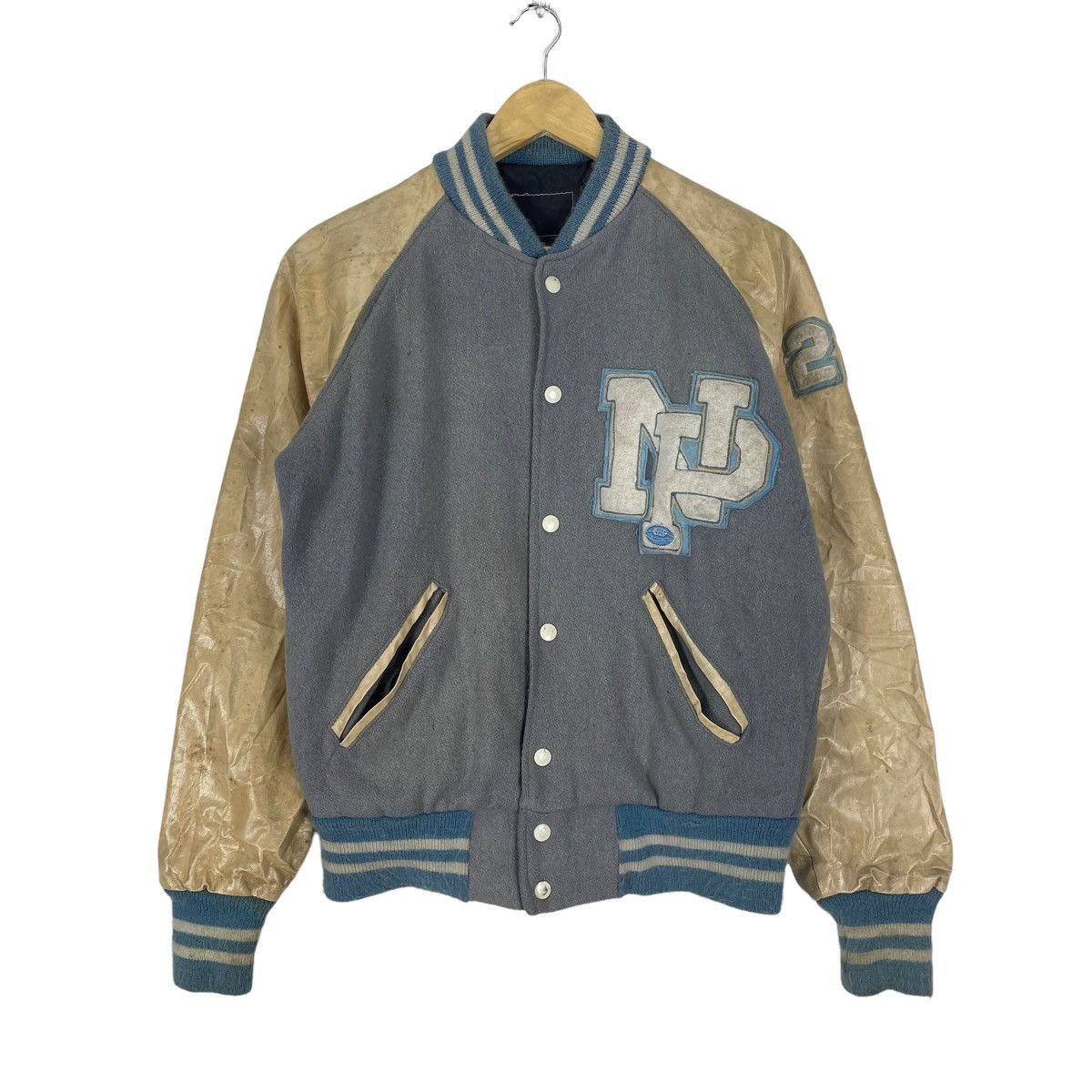 Vintage ⚡️NP RUGBY LETTTERMAN SNAP BUTTON VARSITY LEATHER JACKET Size US M / EU 48-50 / 2 - 1 Thumbnail