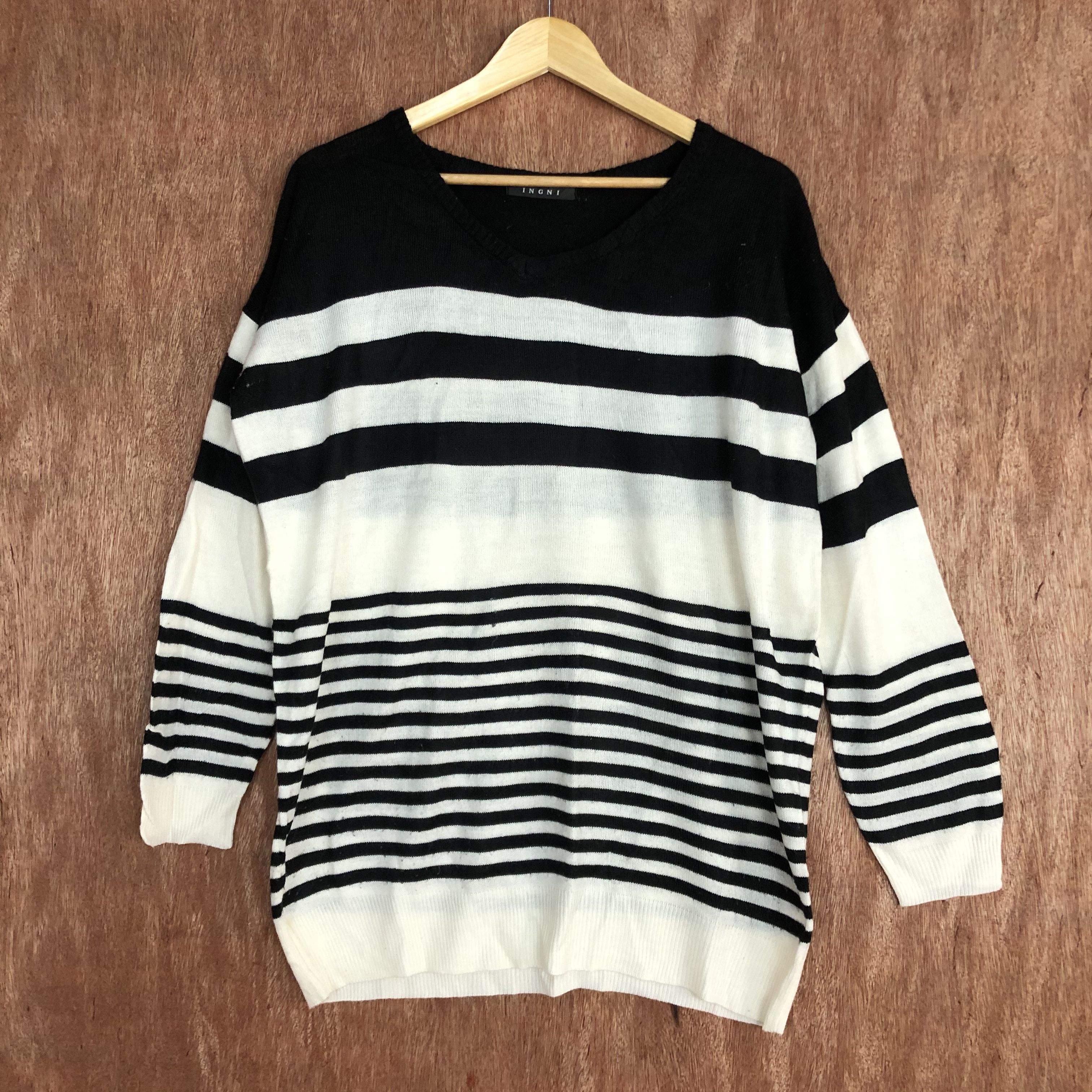 image of Over The Stripes Ingni White Black Stripe Japan Knitwear C446 in Black White, Men's (Size Medium)