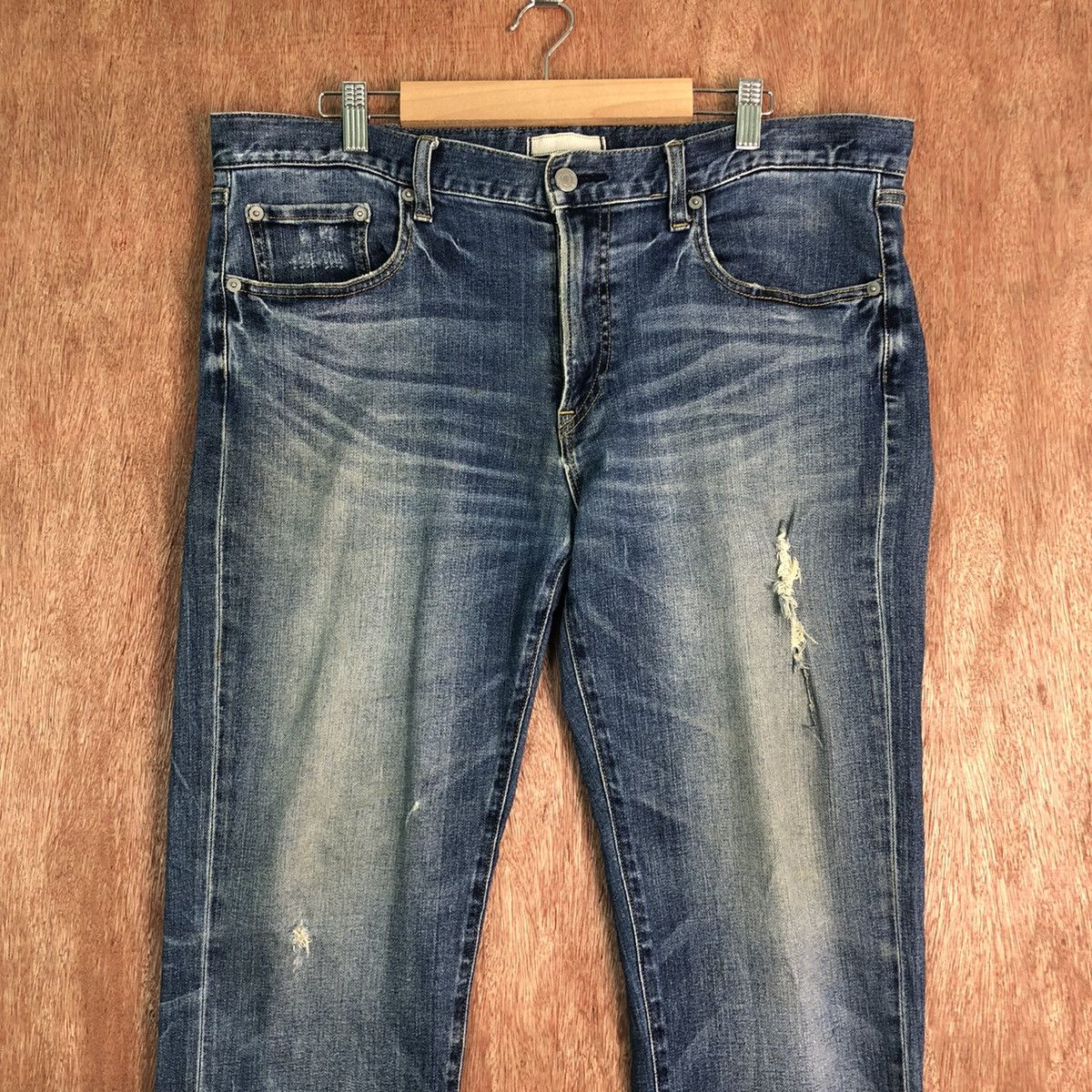 Uniqlo DLL Uniqlo Blue distressed Denim japan vintage Pants #c294 Size US 36 / EU 52 - 2 Thumbnail