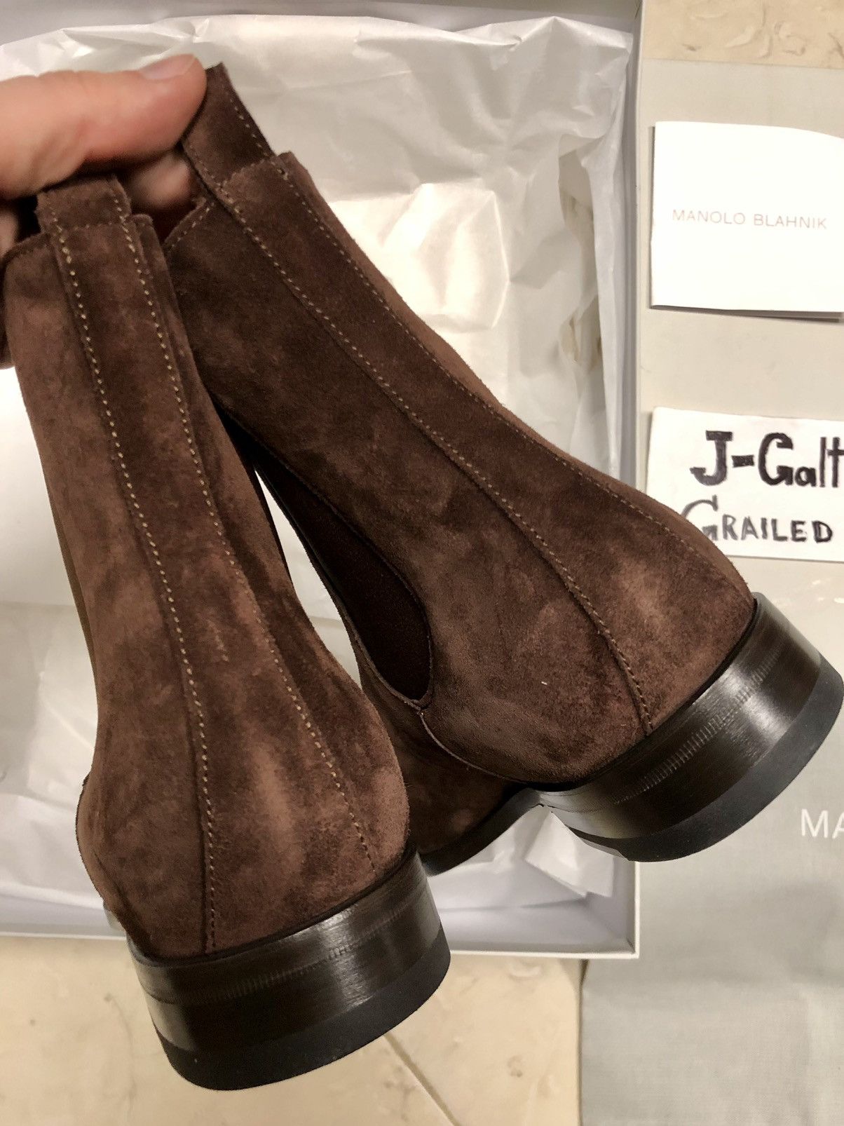 Manolo Blahnik !Hand-Made! Delsa Brown Suede Chelsea Boots Size US 8.5 / EU 41-42 - 11 Thumbnail