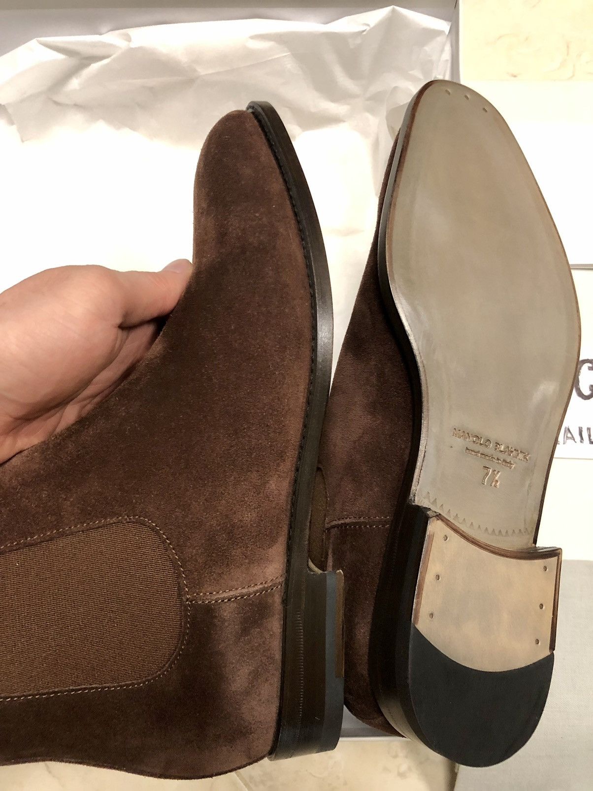 Manolo Blahnik !Hand-Made! Delsa Brown Suede Chelsea Boots Size US 8.5 / EU 41-42 - 9 Thumbnail