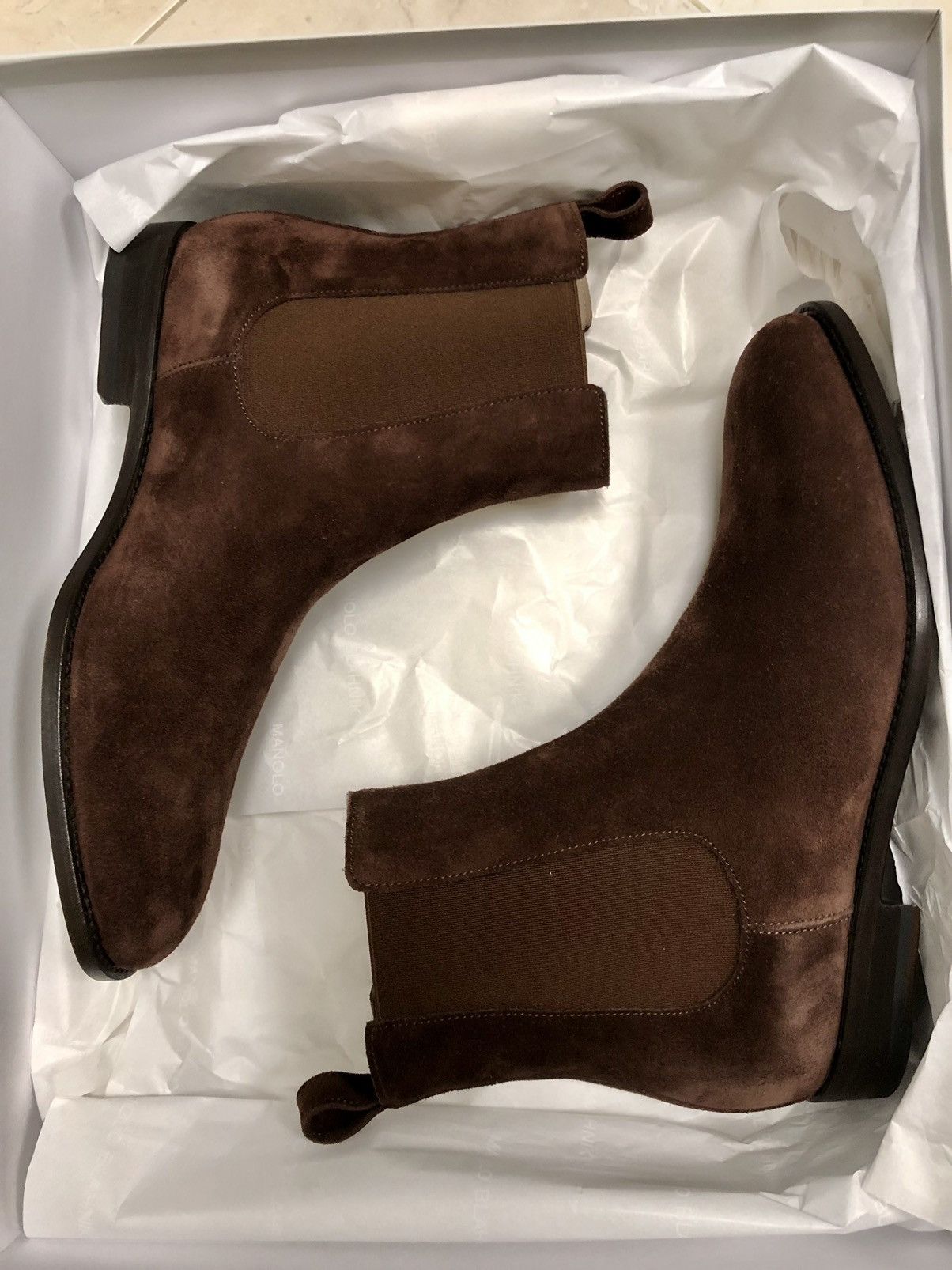 Manolo Blahnik !Hand-Made! Delsa Brown Suede Chelsea Boots Size US 8.5 / EU 41-42 - 7 Thumbnail