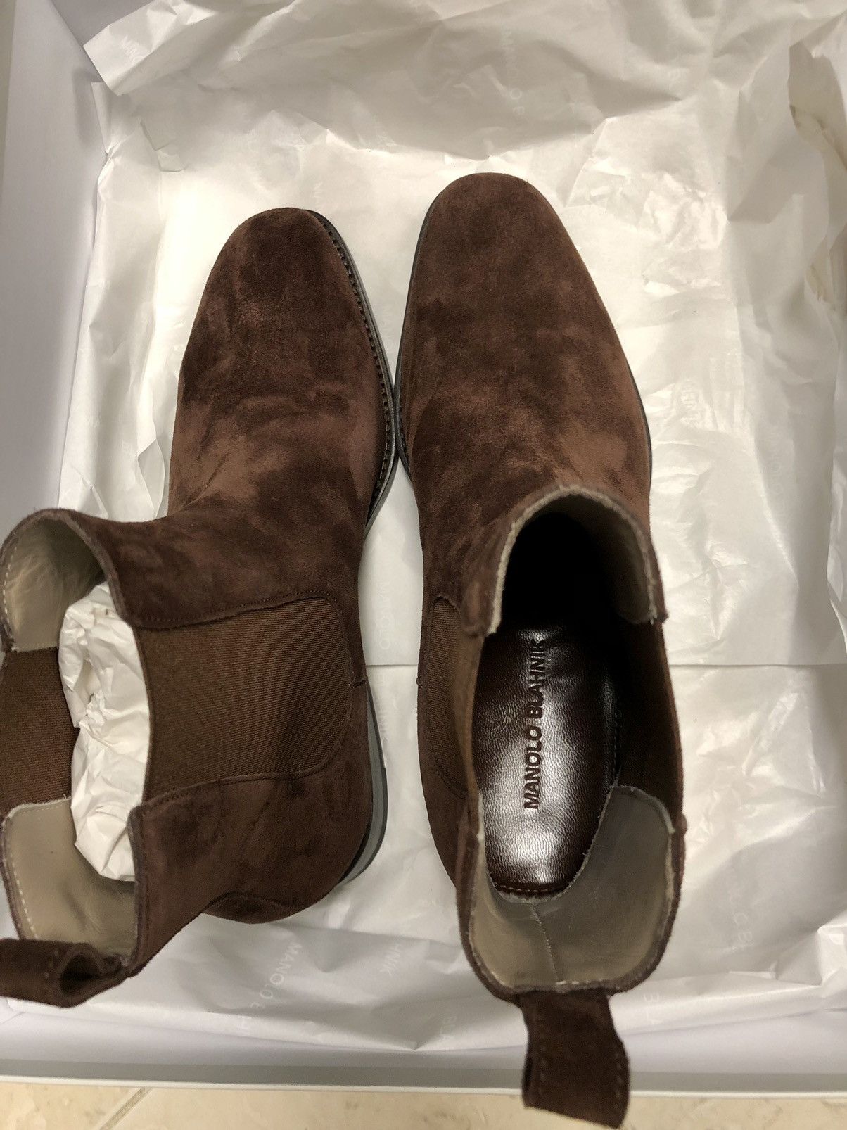 Manolo Blahnik !Hand-Made! Delsa Brown Suede Chelsea Boots Size US 8.5 / EU 41-42 - 12 Thumbnail