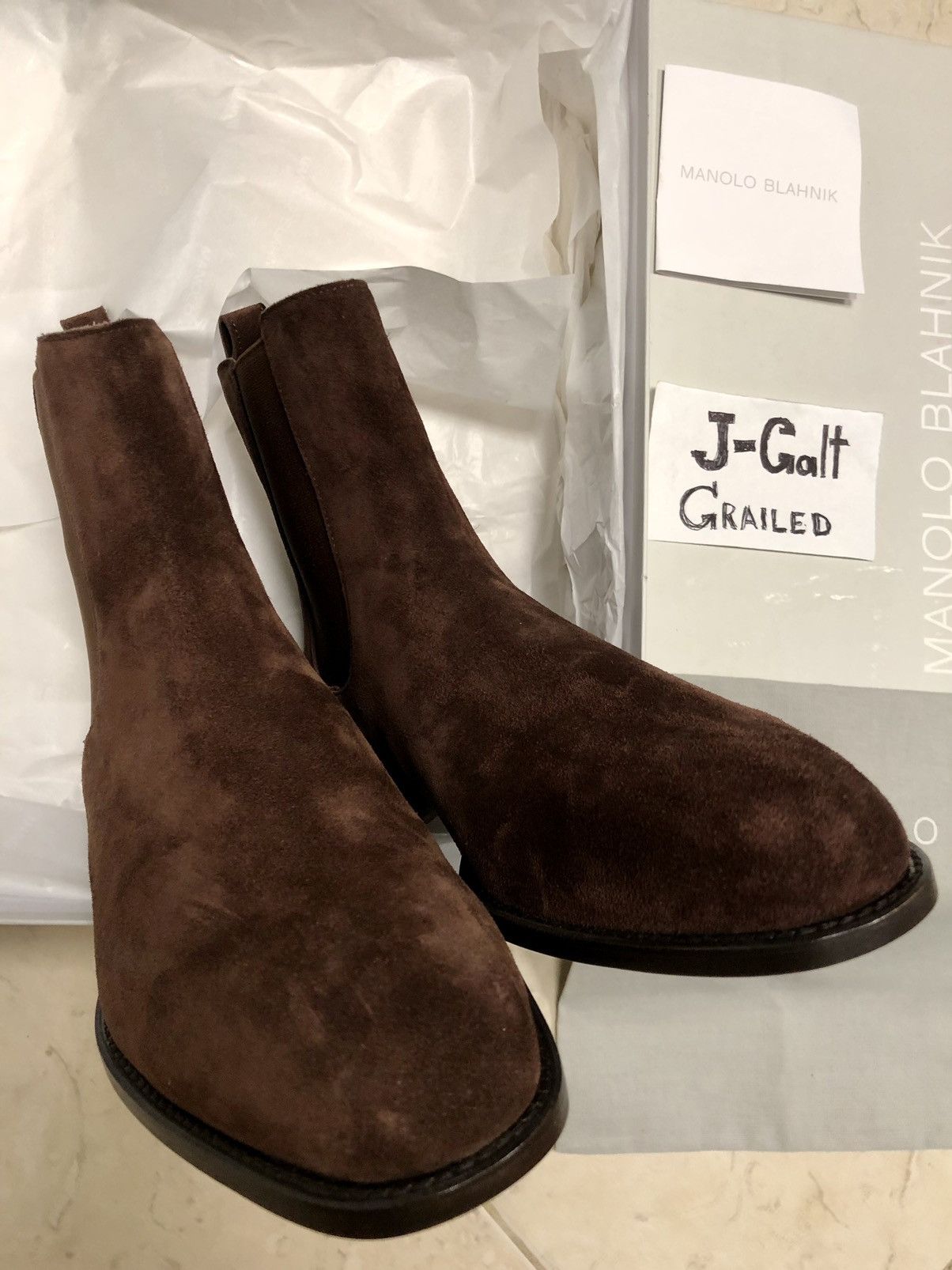 Manolo Blahnik !Hand-Made! Delsa Brown Suede Chelsea Boots Size US 8.5 / EU 41-42 - 10 Thumbnail
