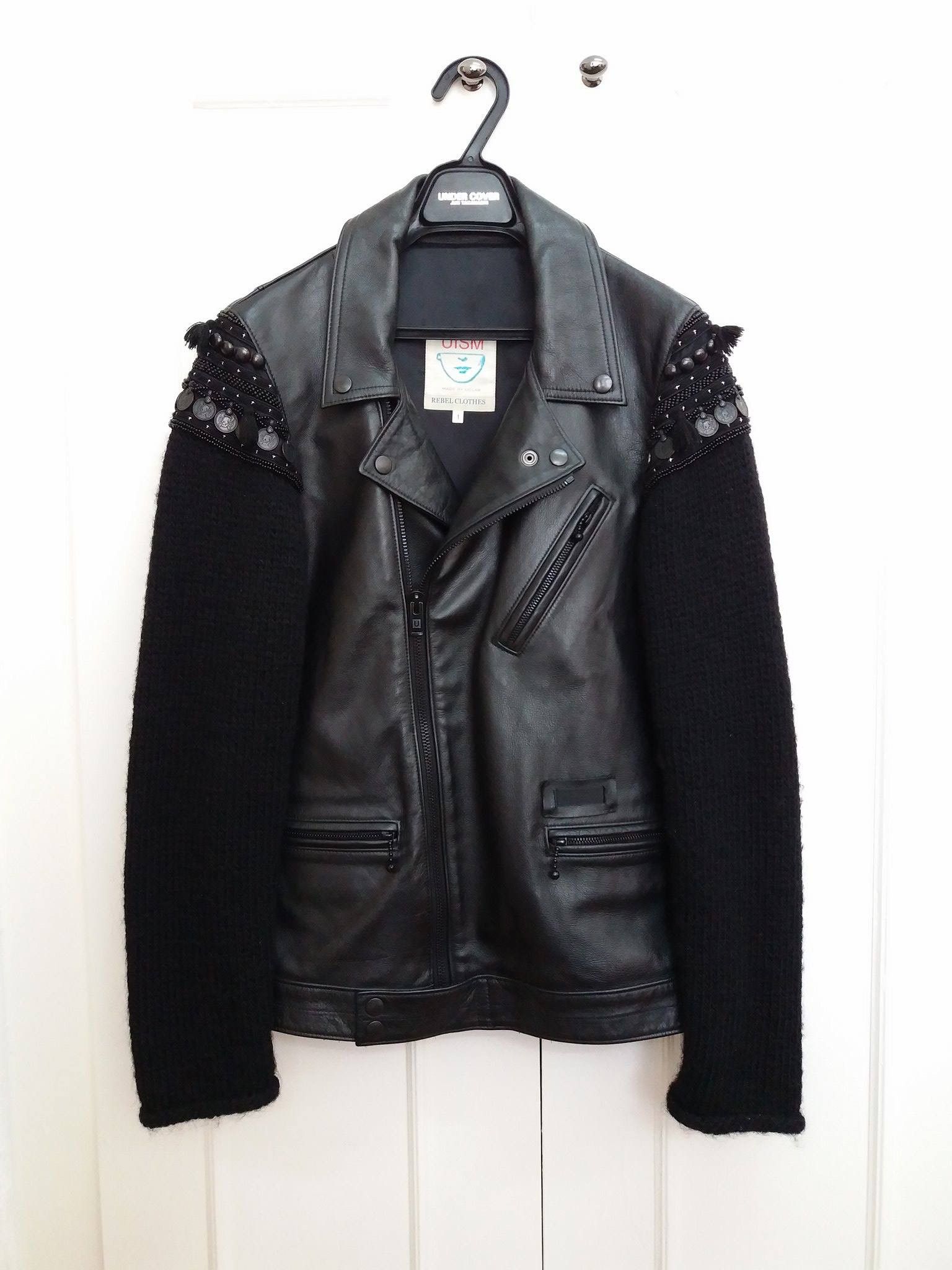 UNDERCOVER LEATHER SLEEVE DOWN JKT サイズ4 Undercover Black Down Leather Sleeve Jacket Undercover