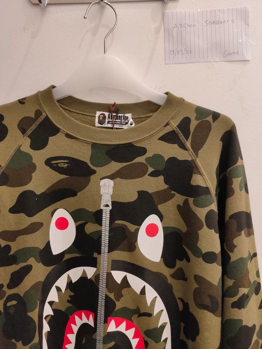 Bape A Bathing Ape 1st Camo Metal Zip Shark Crewneck | Grailed