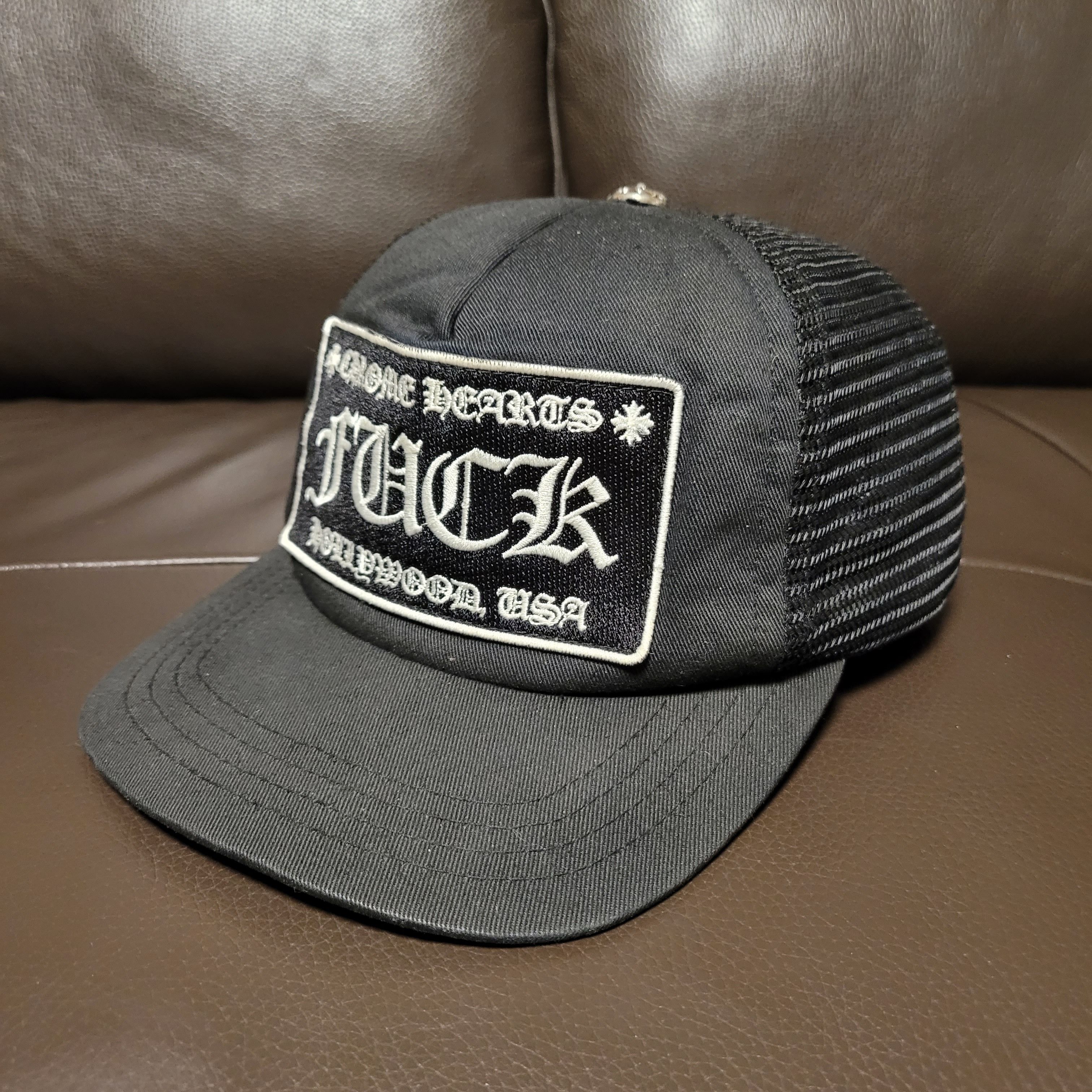 Pre-owned Chrome Hearts Fuck Trucker Hat In Black