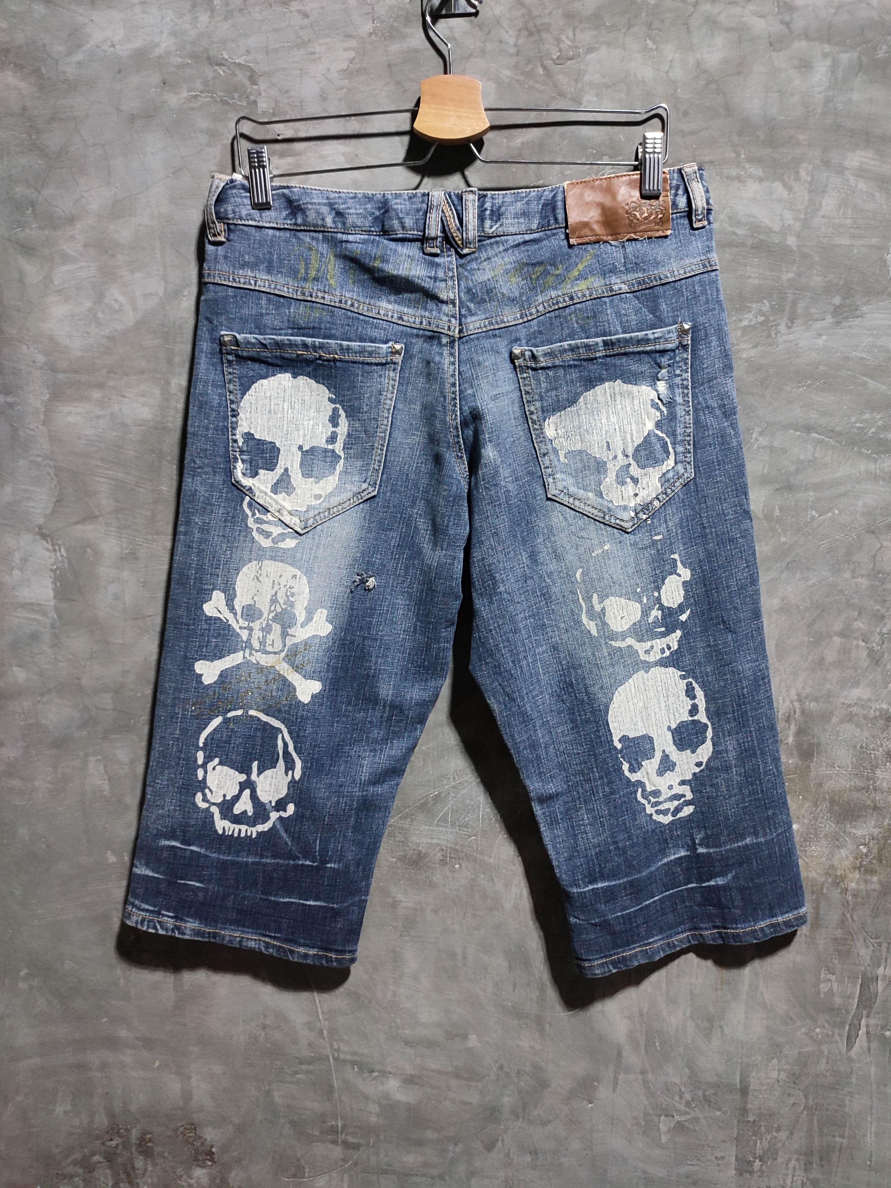 Japanese Brand Justice Skull jhorts Distressed Denim Punk Bondage Size US 31 - 1 Thumbnail