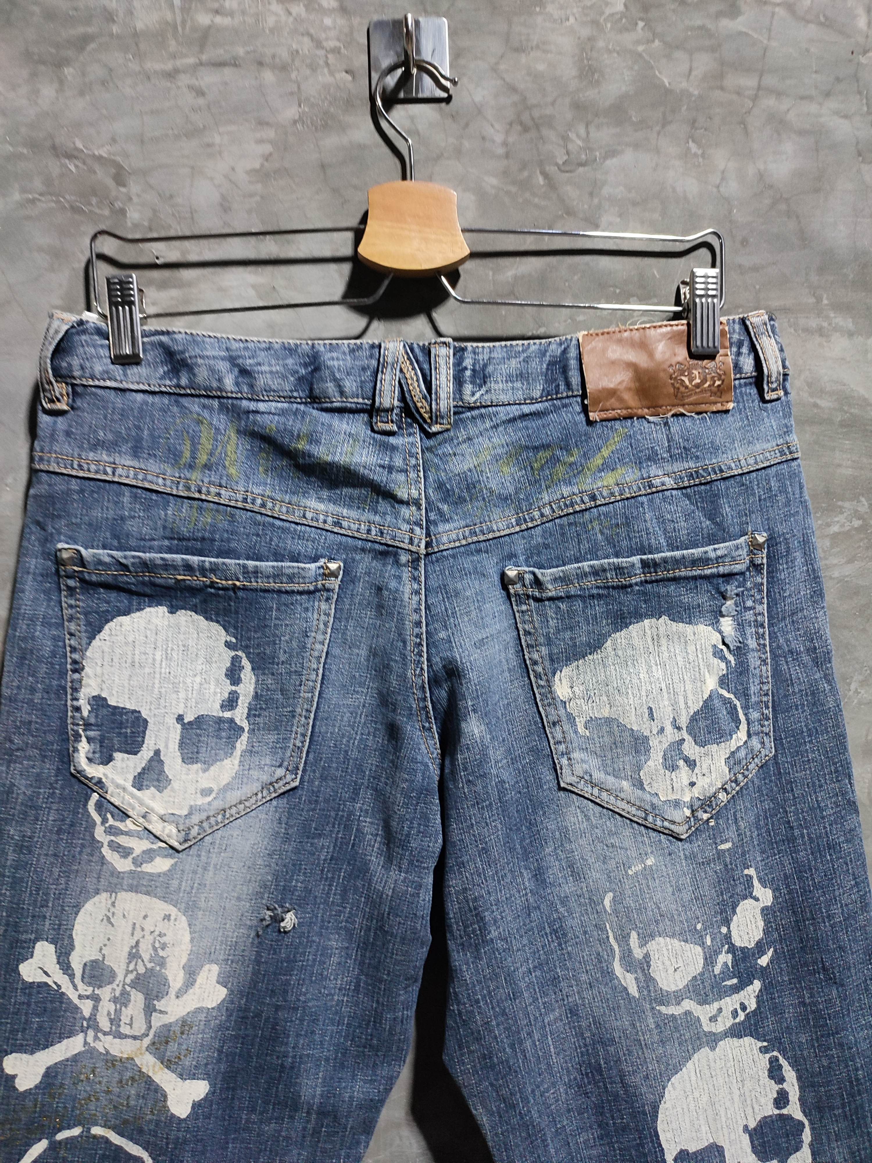 Japanese Brand Justice Skull jhorts Distressed Denim Punk Bondage Size US 31 - 2 Thumbnail