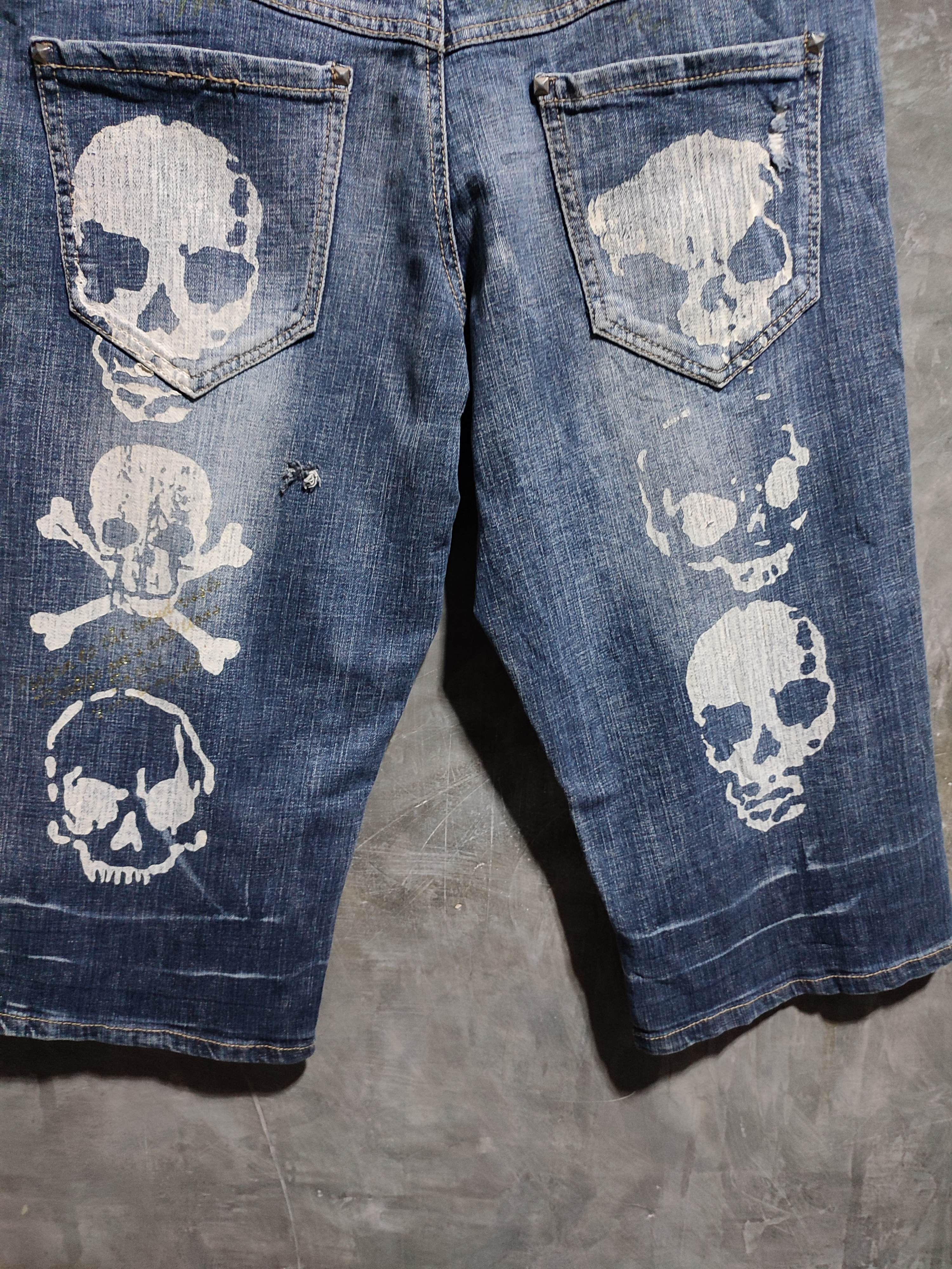 Japanese Brand Justice Skull jhorts Distressed Denim Punk Bondage Size US 31 - 3 Thumbnail