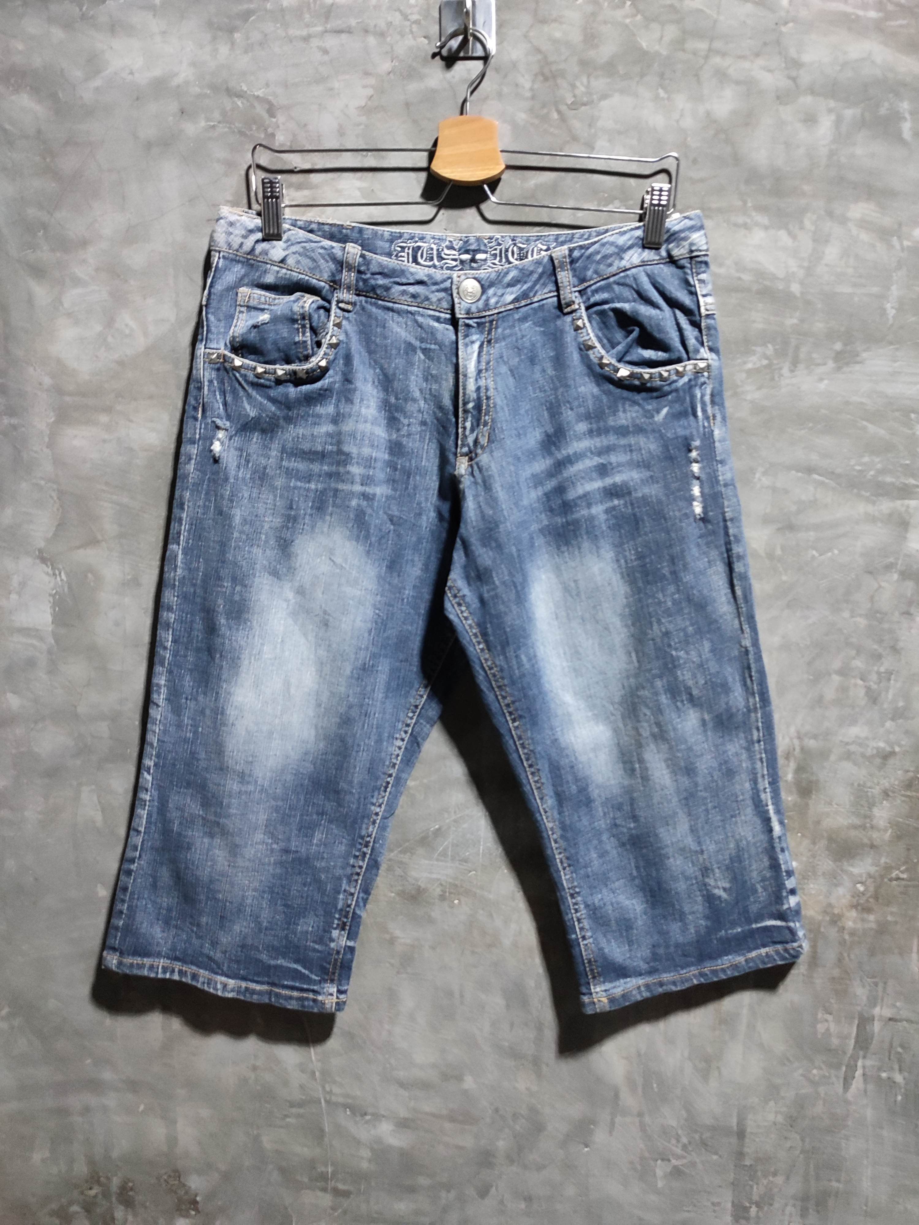 Japanese Brand Justice Skull jhorts Distressed Denim Punk Bondage Size US 31 - 6 Thumbnail
